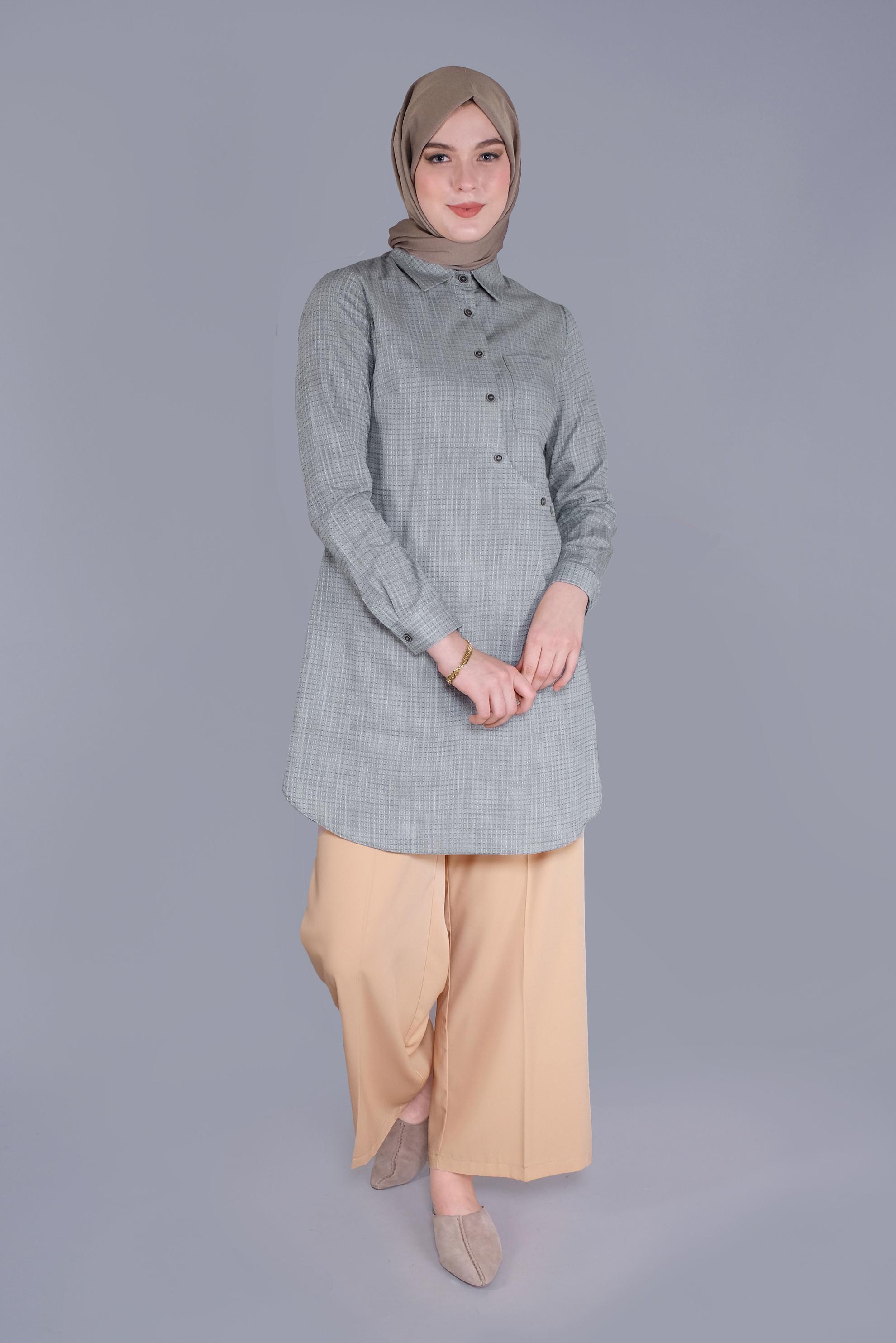 Tesettür giyim HAKİ DÜĞME DETAYLI TUNİK 41579