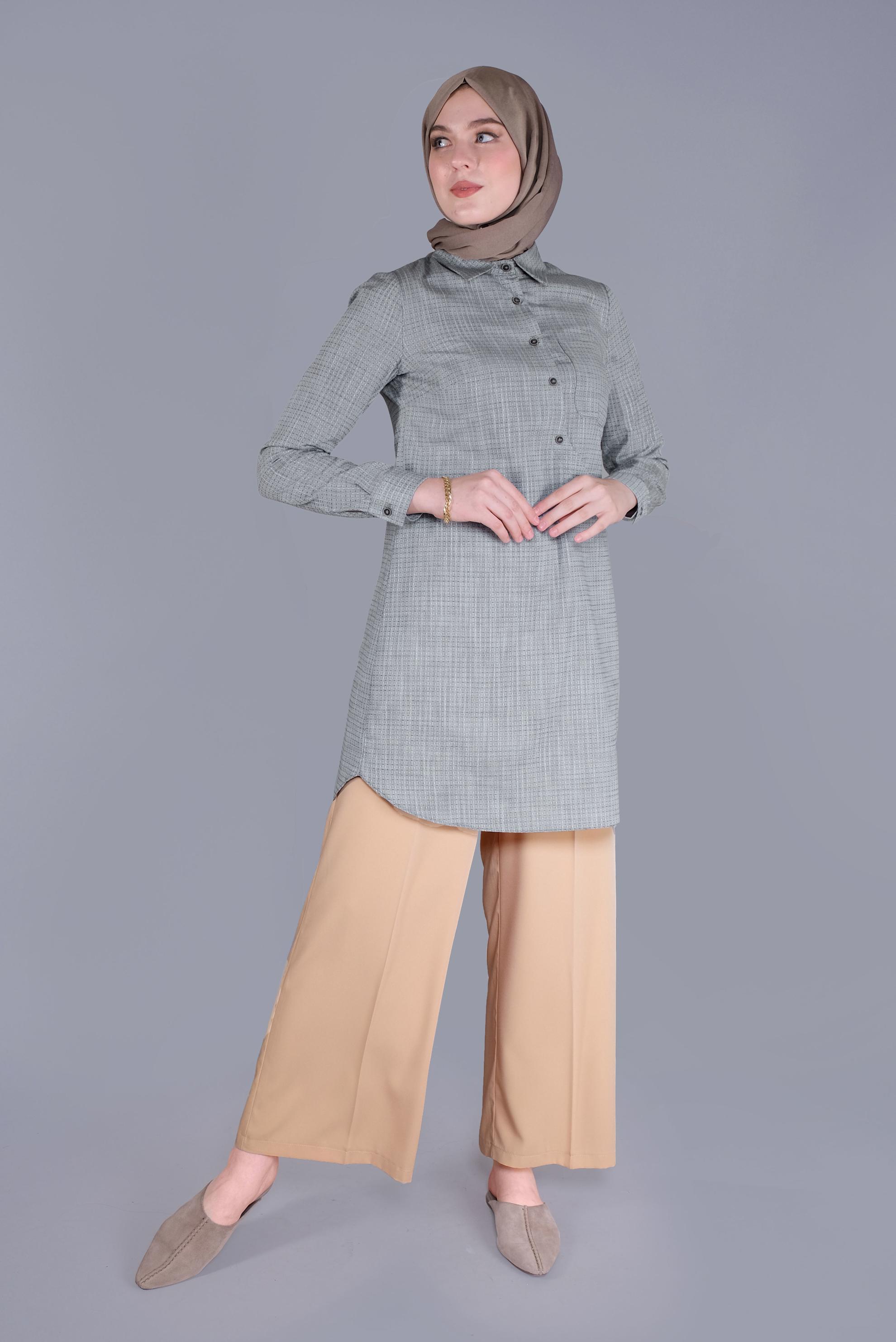 Tesettür giyim HAKİ DÜĞME DETAYLI TUNİK 41579