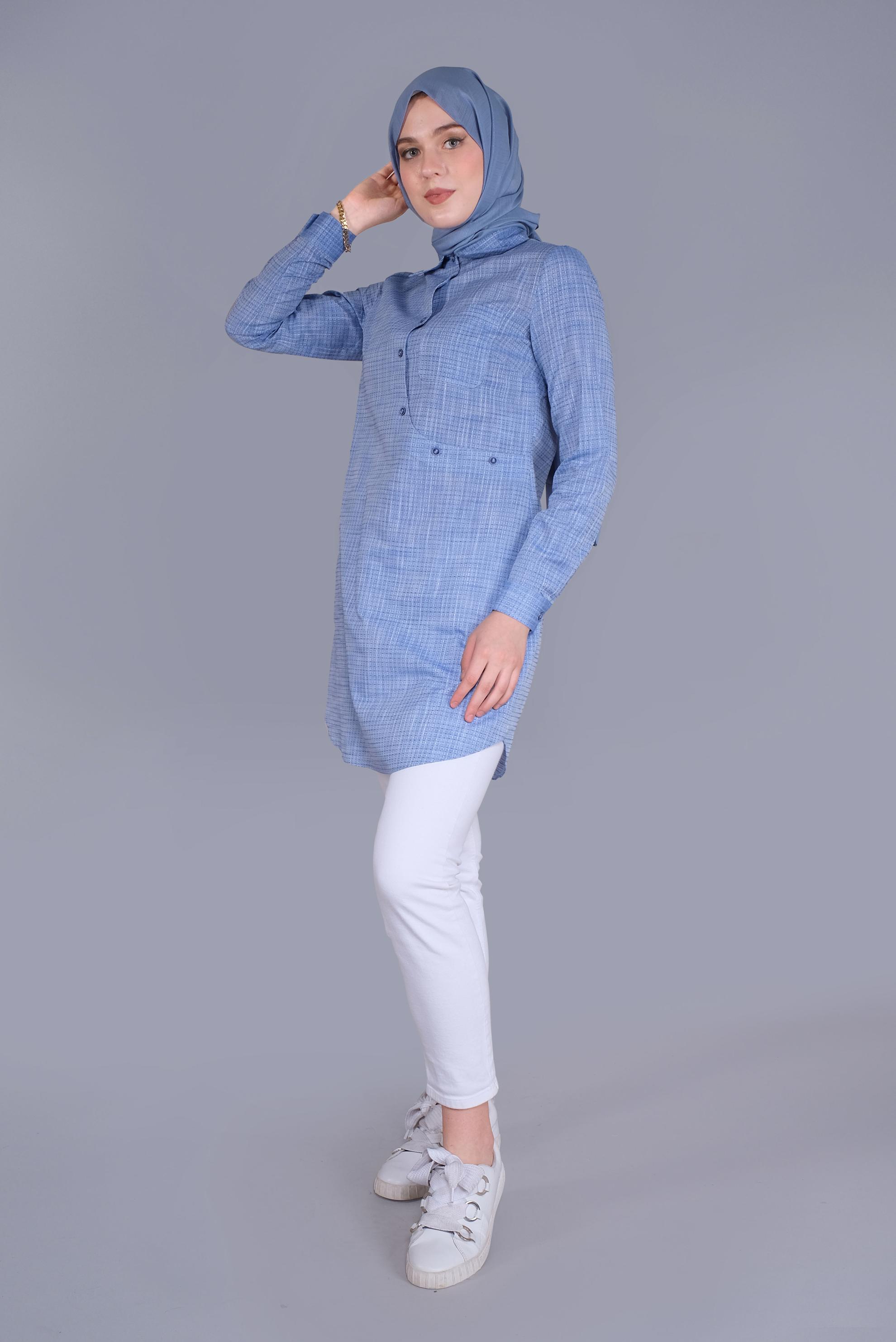 Tesettür giyim LACİVERT DÜĞME DETAYLI TUNİK 41579