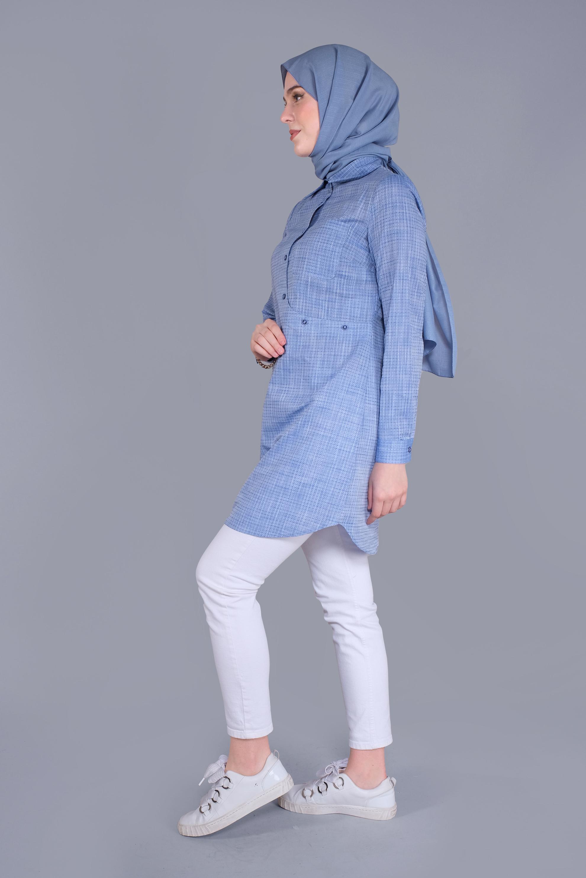 Tesettür giyim LACİVERT DÜĞME DETAYLI TUNİK 41579