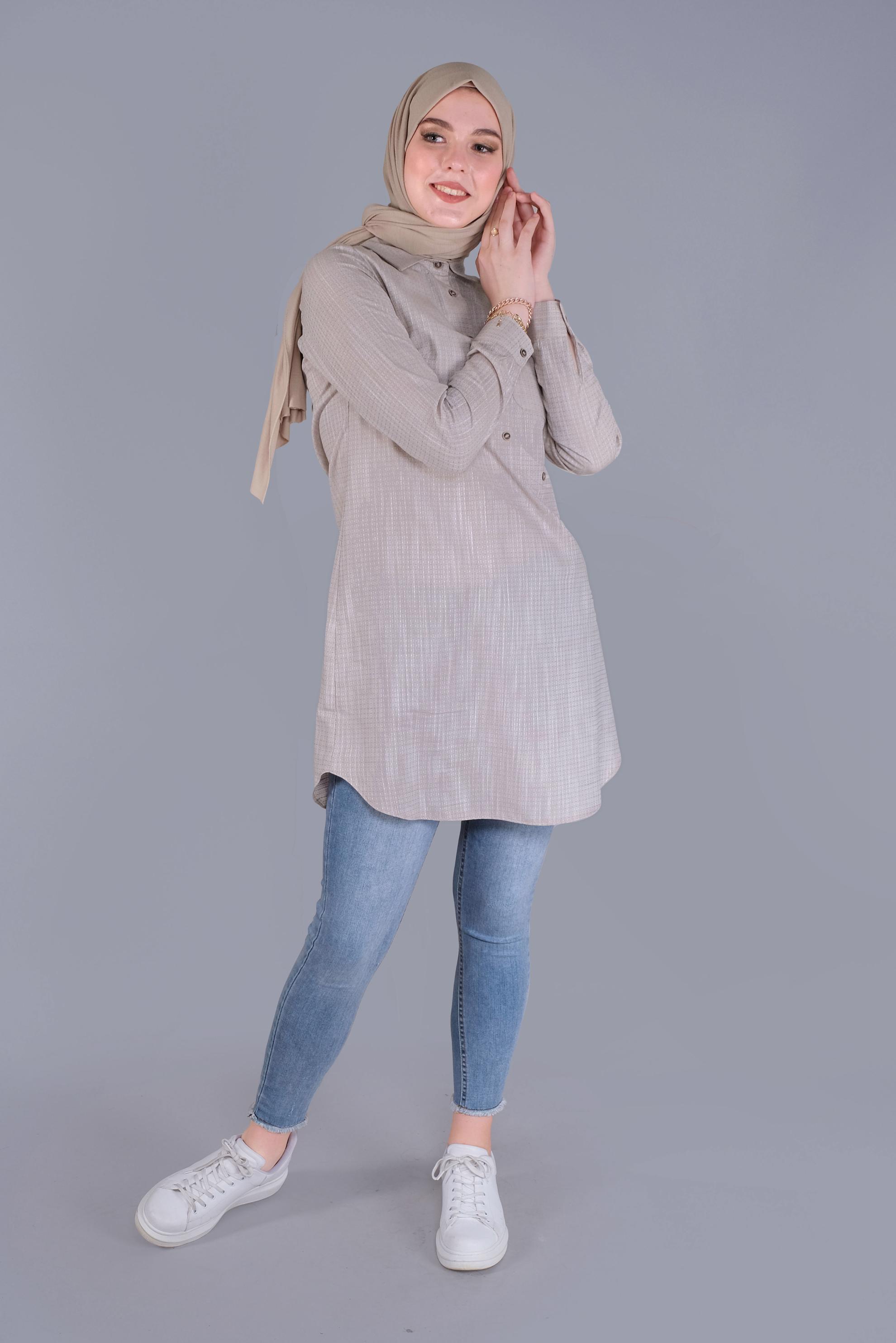 Tesettür giyim KUM DÜĞME DETAYLI TUNİK 41579