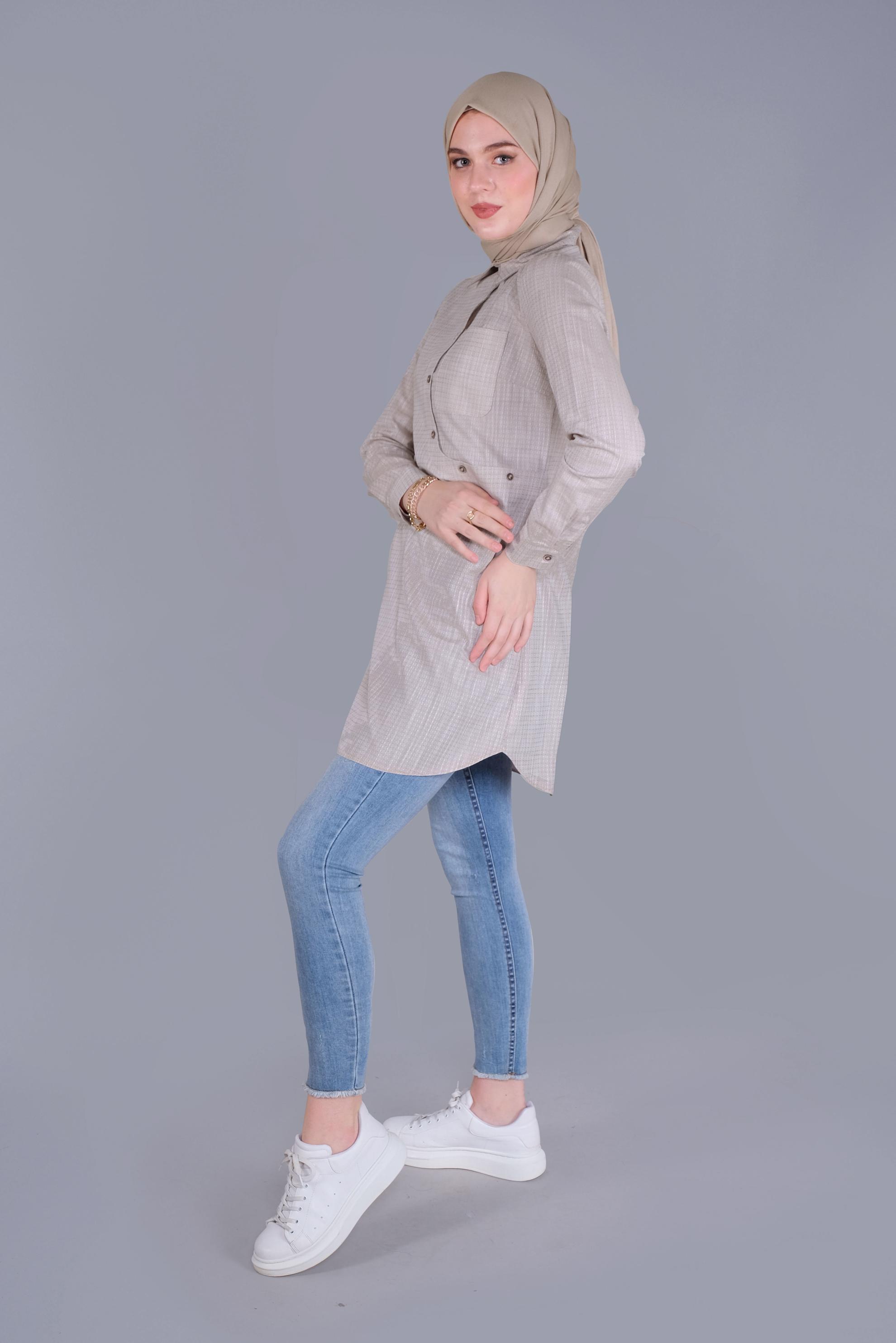 Tesettür giyim KUM DÜĞME DETAYLI TUNİK 41579