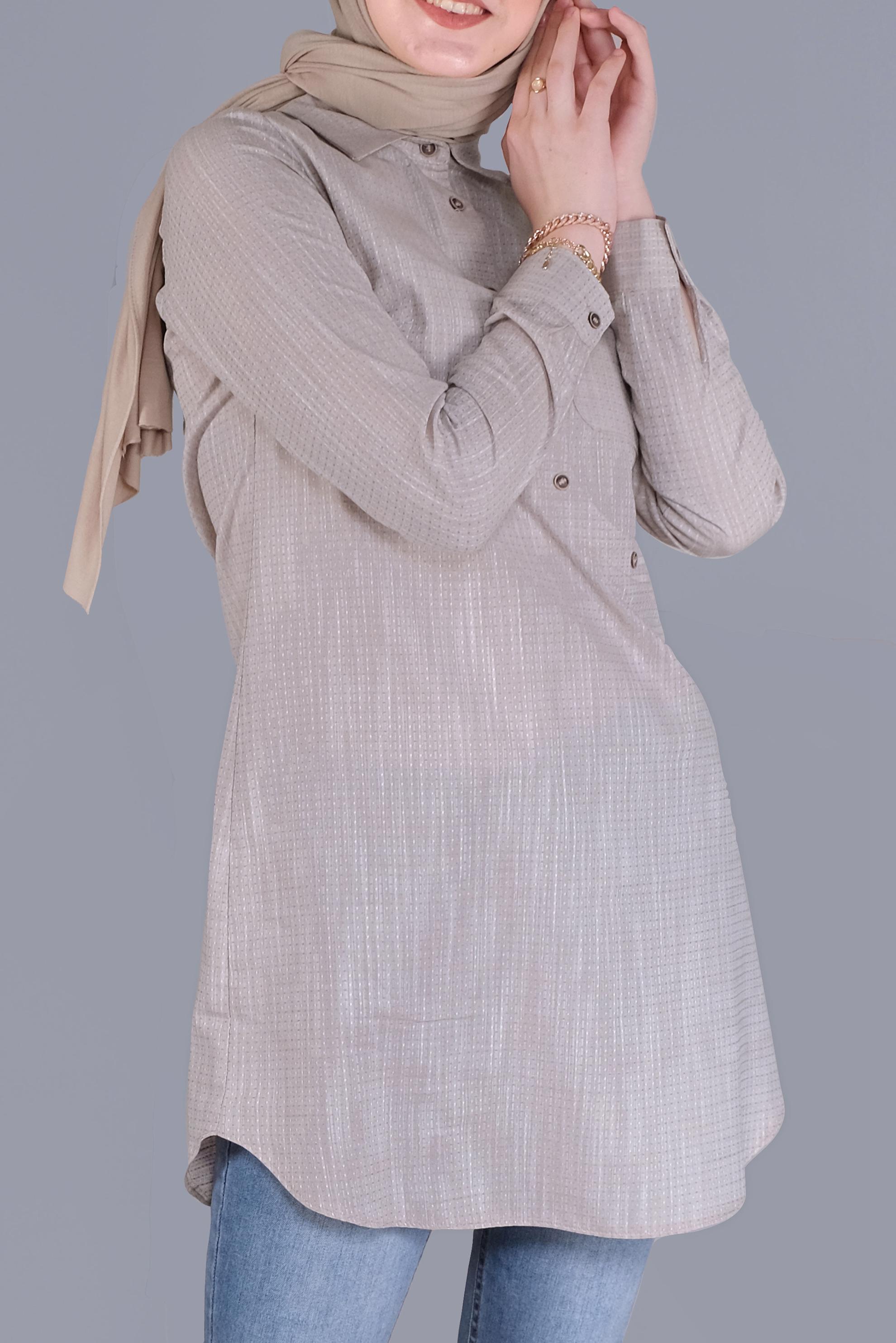 Tesettür giyim KUM DÜĞME DETAYLI TUNİK 41579