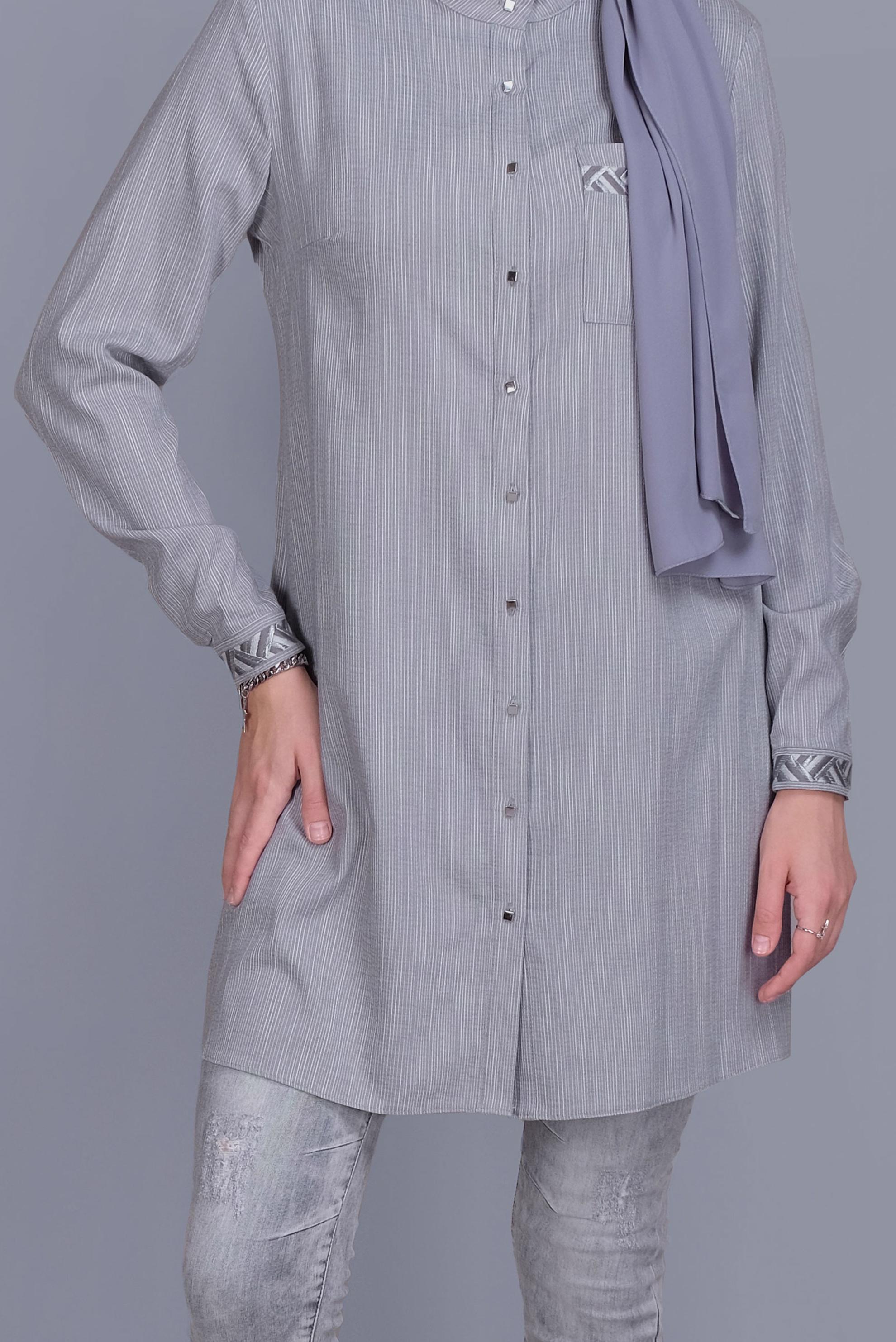 Tesettür giyim GRİ PAMUKLU KIRÇILLI DESENLİ TUNİK 41581 