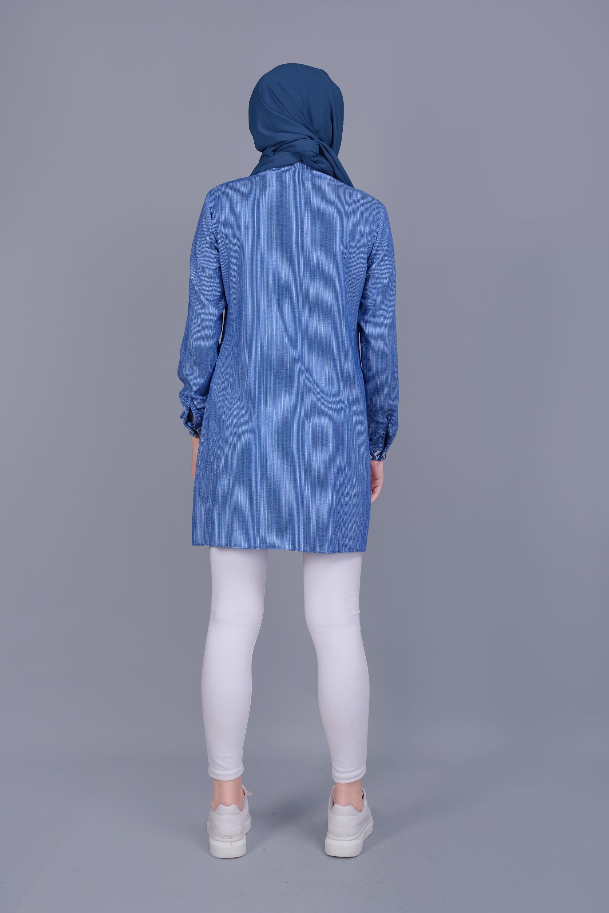 Tesettür giyim LACİVERT PAMUKLU KIRÇILLI DESENLİ TUNİK 41581 