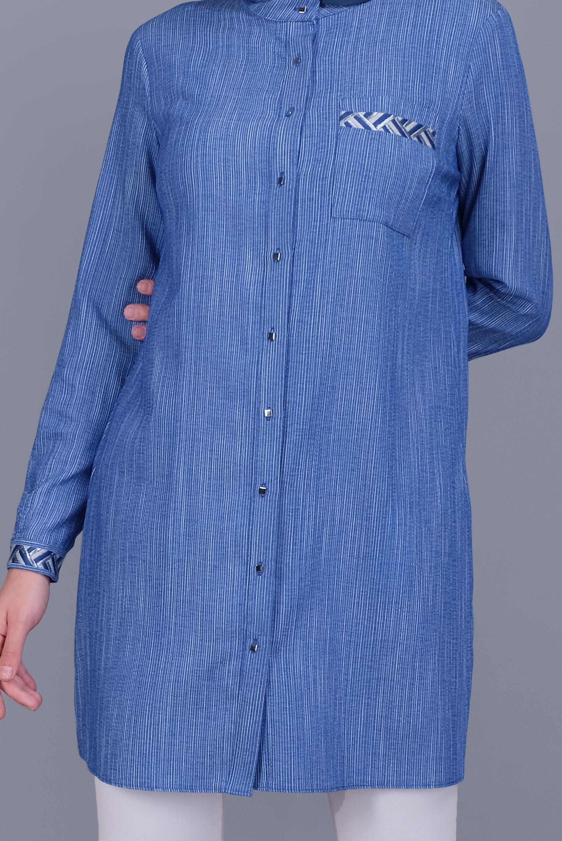 Tesettür giyim LACİVERT PAMUKLU KIRÇILLI DESENLİ TUNİK 41581 