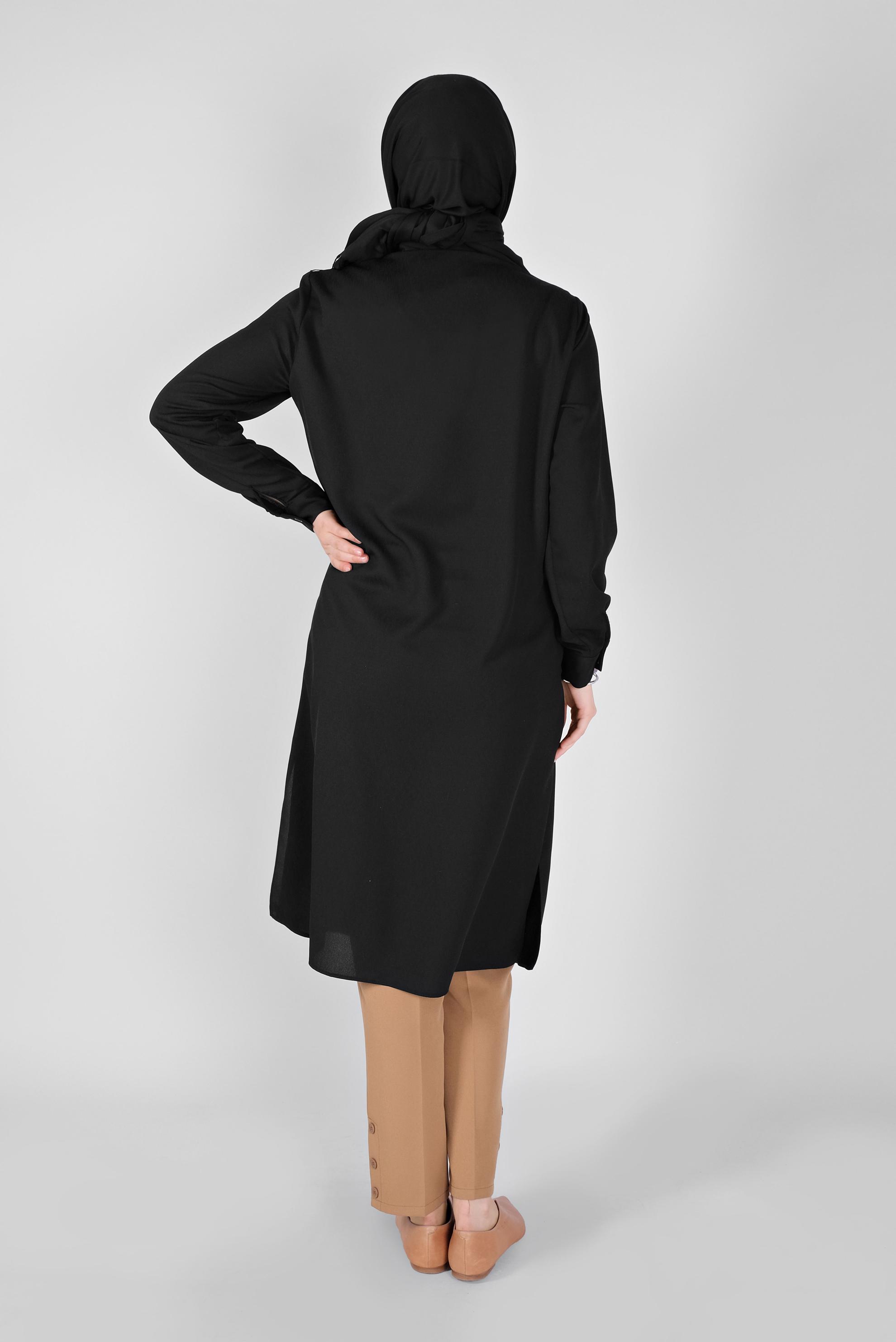 Tesettür giyim SİYAH BOYDAN DÜĞMELİ CEPLİ TUNİK 41584 