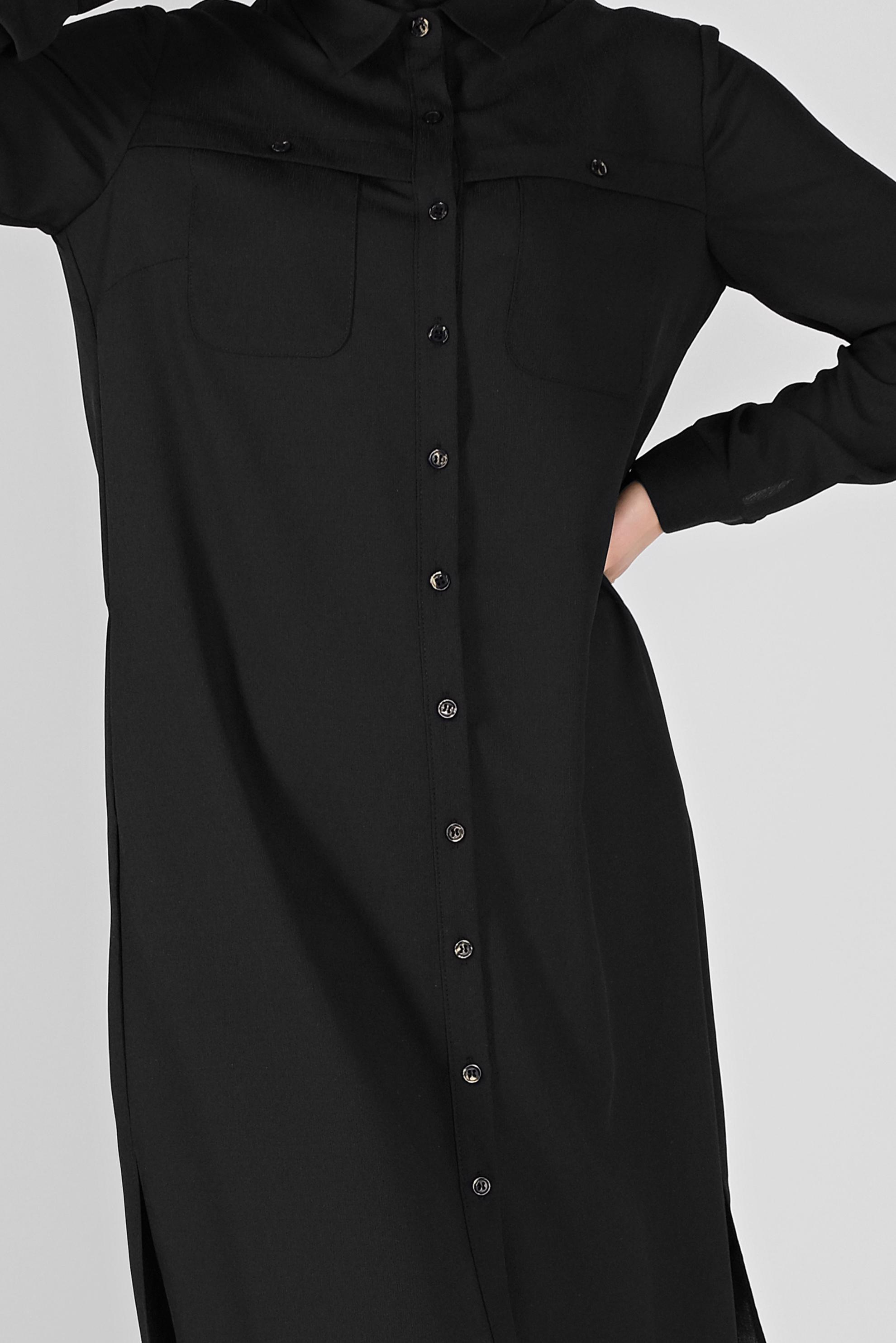 Tesettür giyim SİYAH BOYDAN DÜĞMELİ CEPLİ TUNİK 41584 