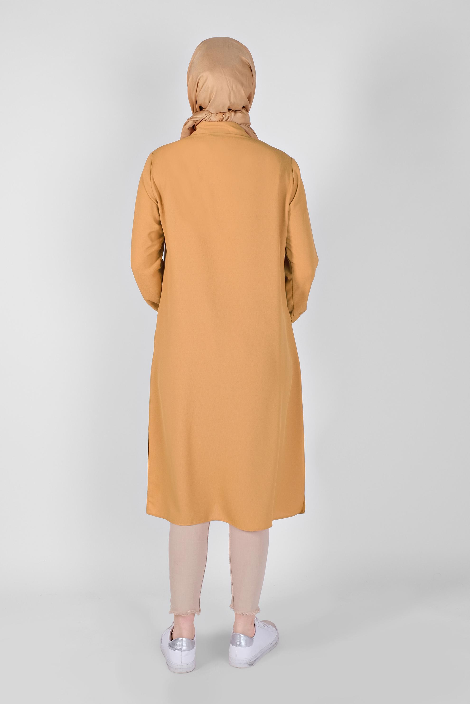 Tesettür giyim SARI BOYDAN DÜĞMELİ CEPLİ TUNİK 41584 