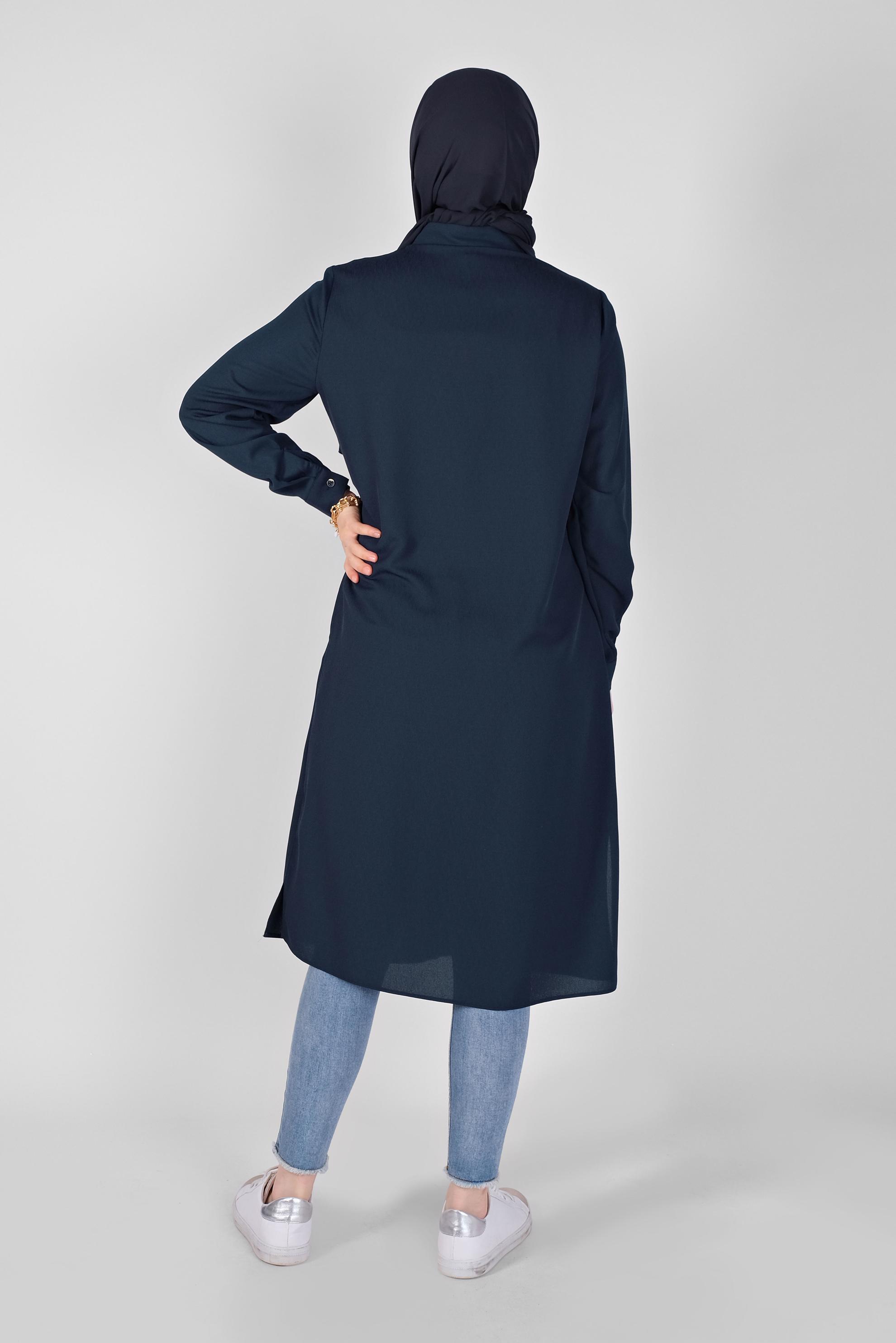 Tesettür giyim LACİVERT BOYDAN DÜĞMELİ CEPLİ TUNİK 41584 