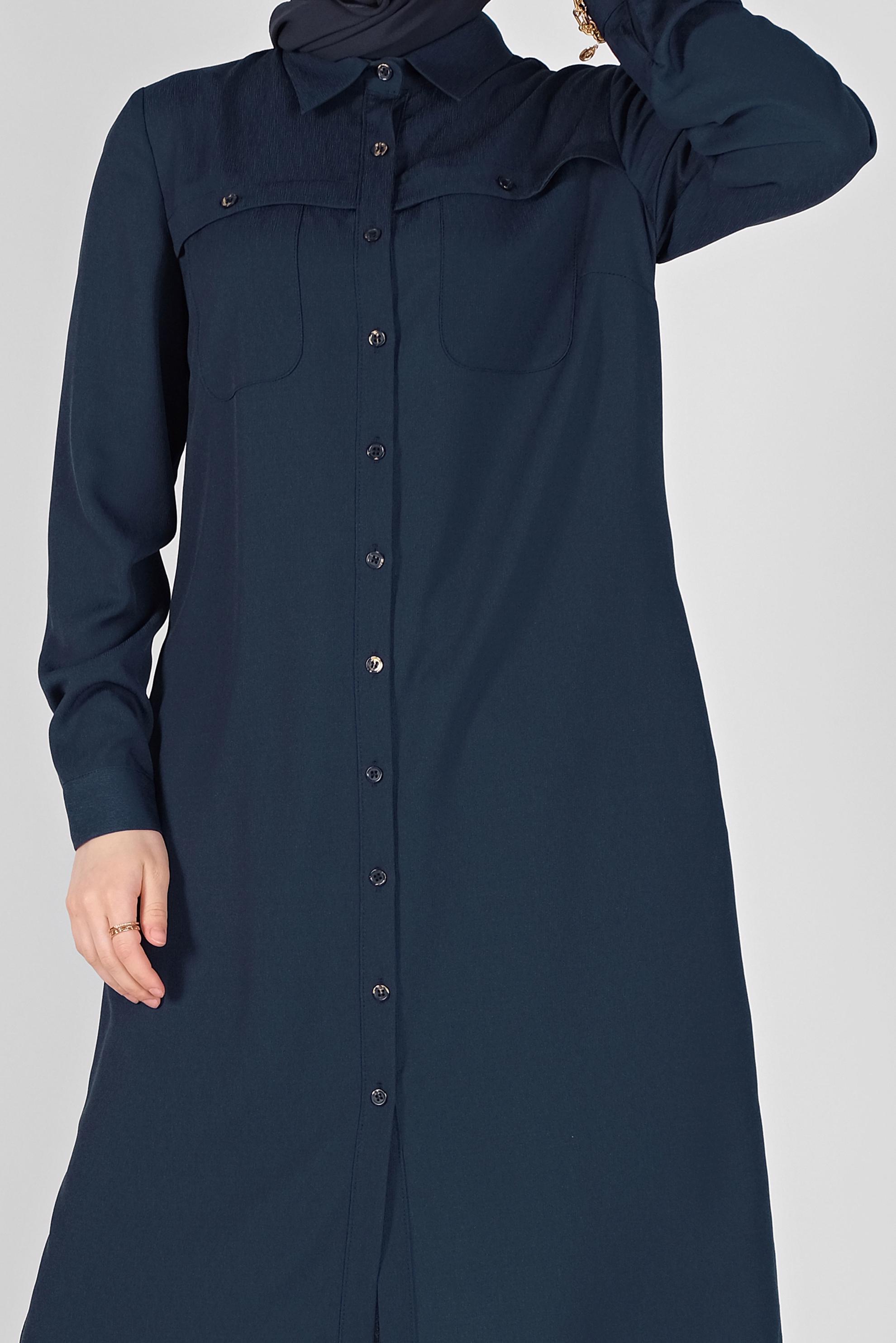 Tesettür giyim LACİVERT BOYDAN DÜĞMELİ CEPLİ TUNİK 41584 