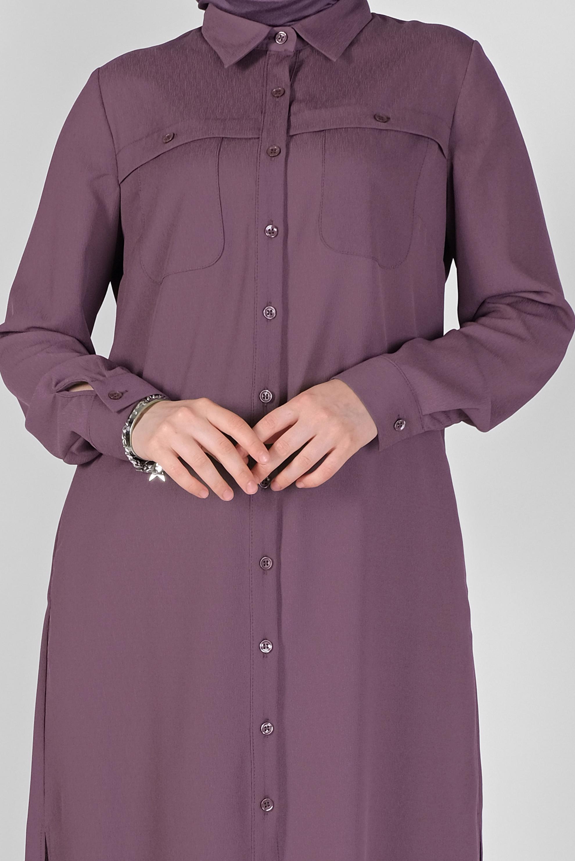 Tesettür giyim MOR BOYDAN DÜĞMELİ CEPLİ TUNİK 41584 
