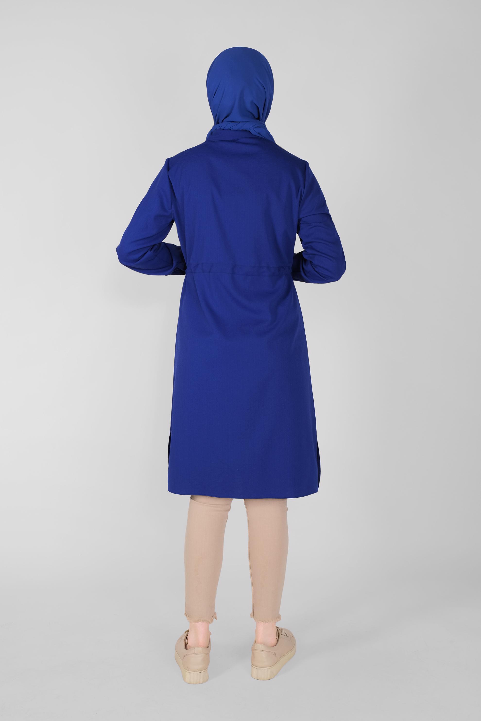 Tesettür giyim LACİVERT BOYDAN DÜĞMELİ HASIR BAĞCIKLI  TUNİK 41585 