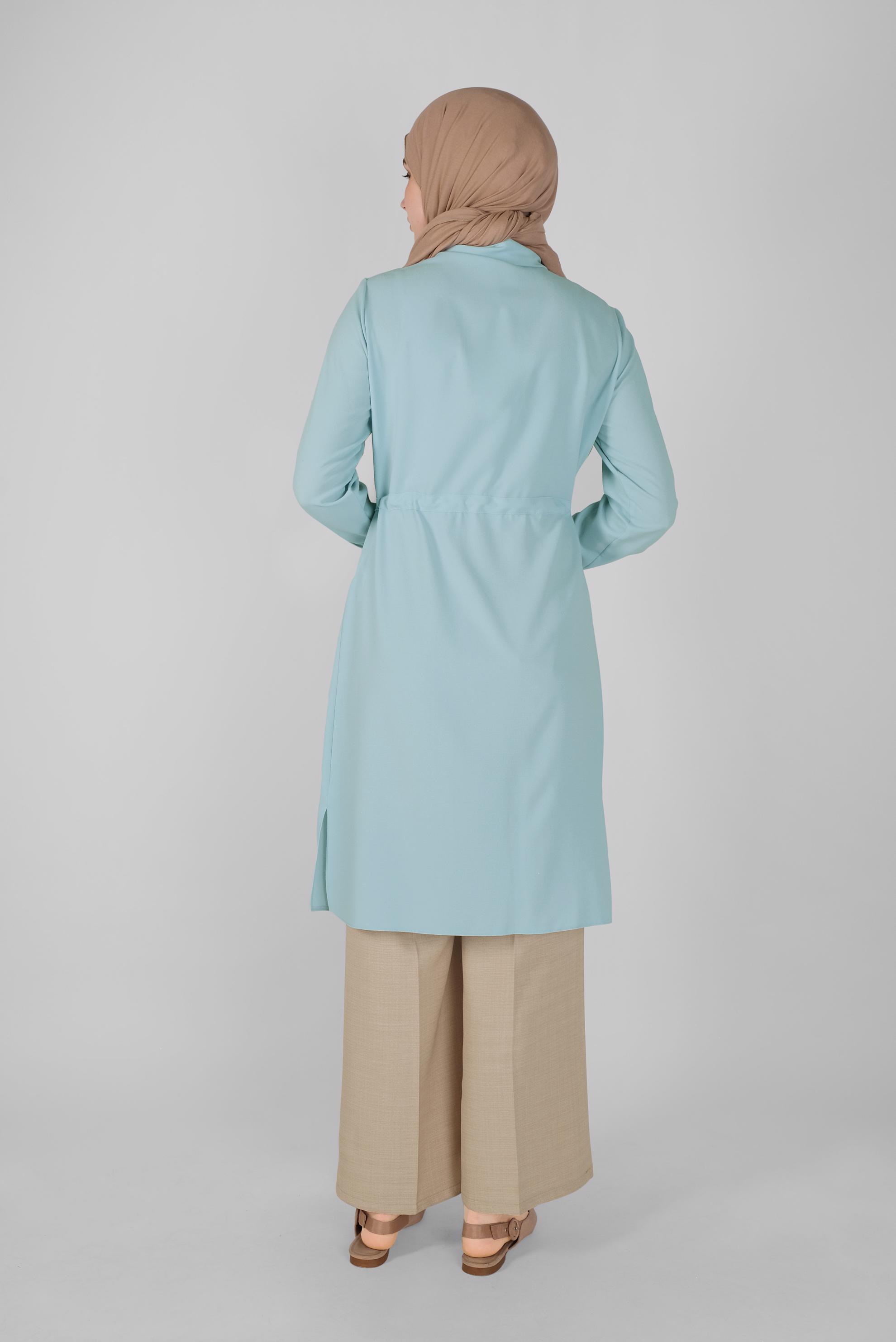 Tesettür giyim MAVİ BOYDAN DÜĞMELİ HASIR BAĞCIKLI  TUNİK 41585 