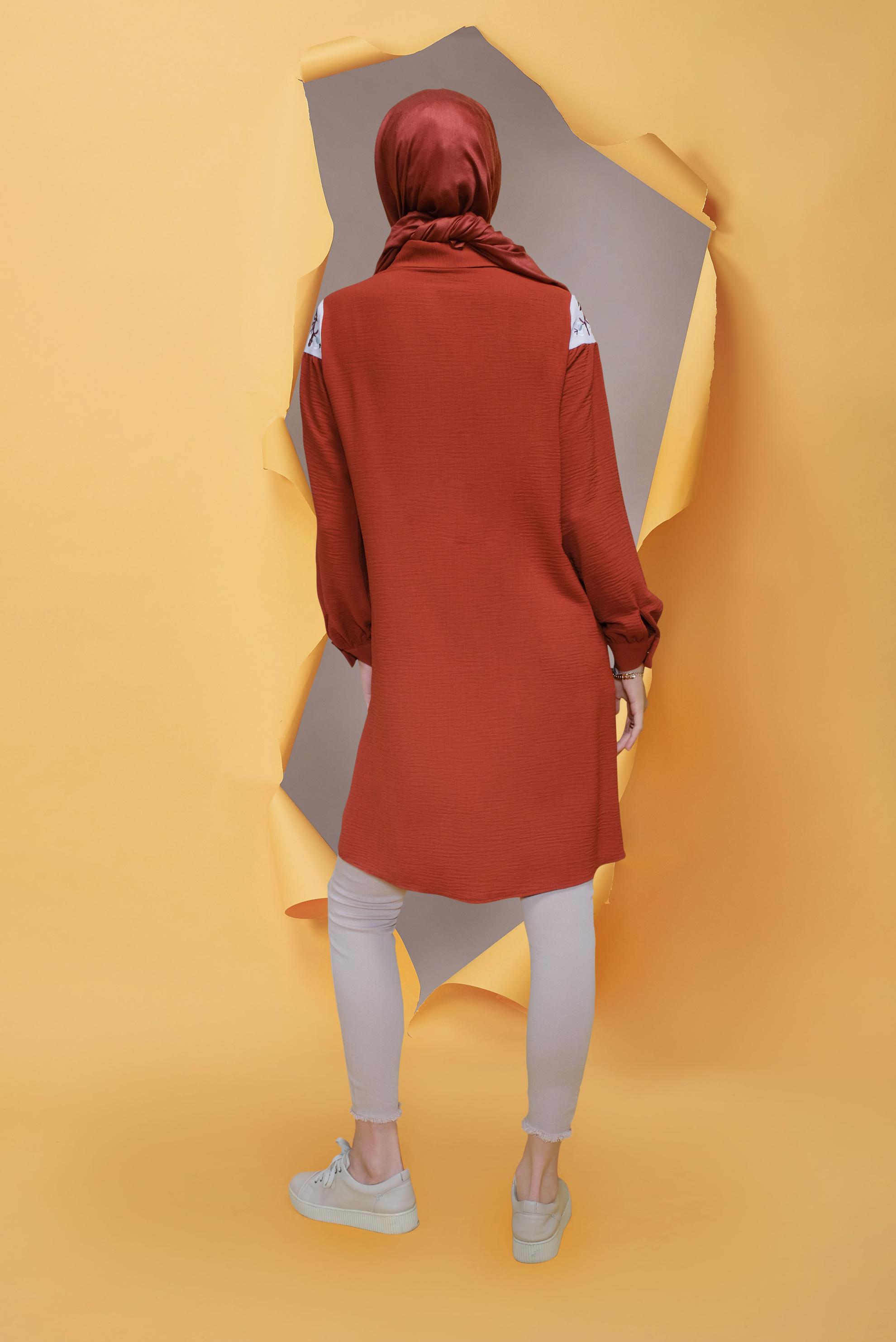 Tesettür giyim TURUNCU NAKIŞ İŞLEMELİ TUNİK 41597