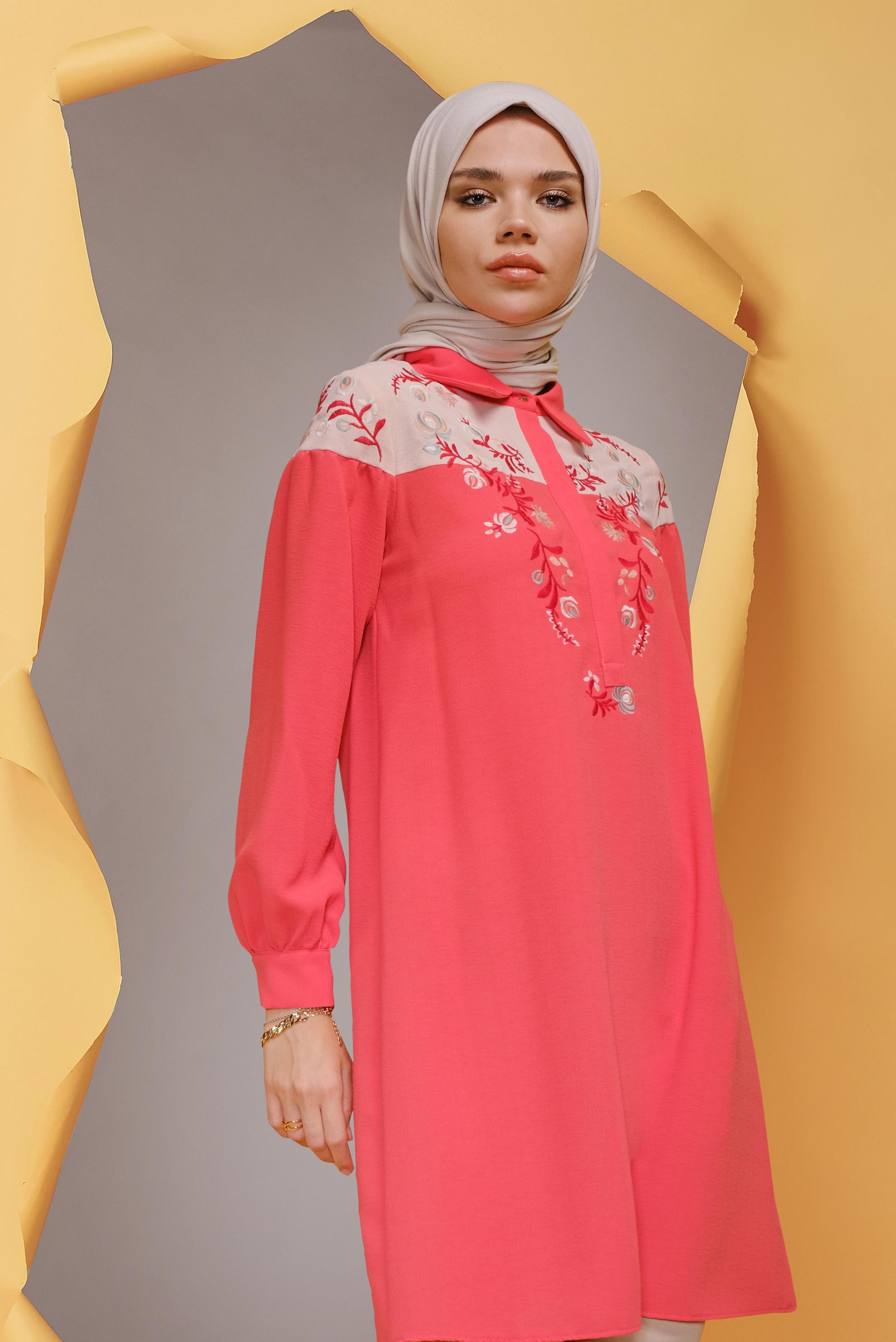 Tesettür giyim MERCAN NAKIŞ İŞLEMELİ TUNİK 41597