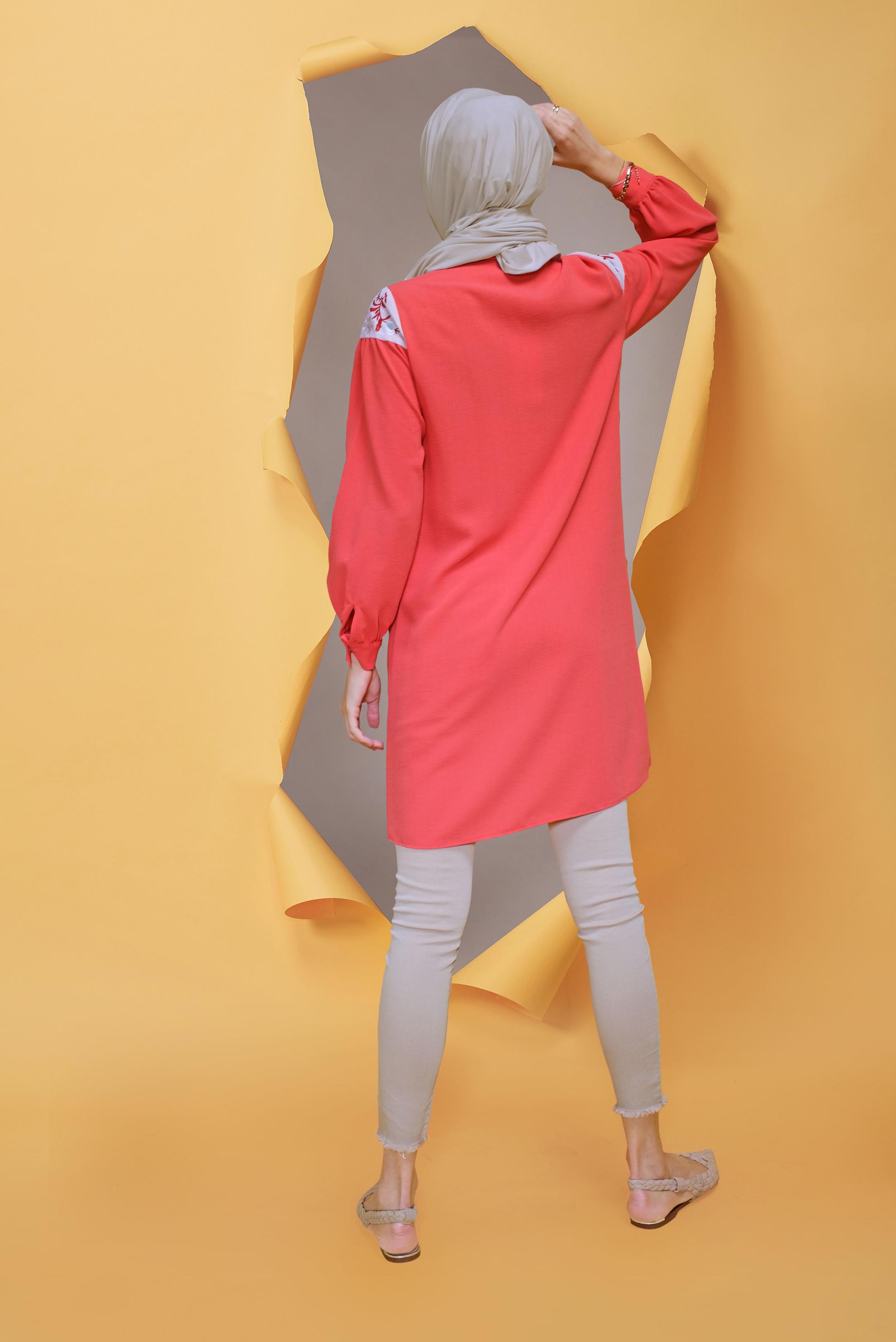 Tesettür giyim MERCAN NAKIŞ İŞLEMELİ TUNİK 41597