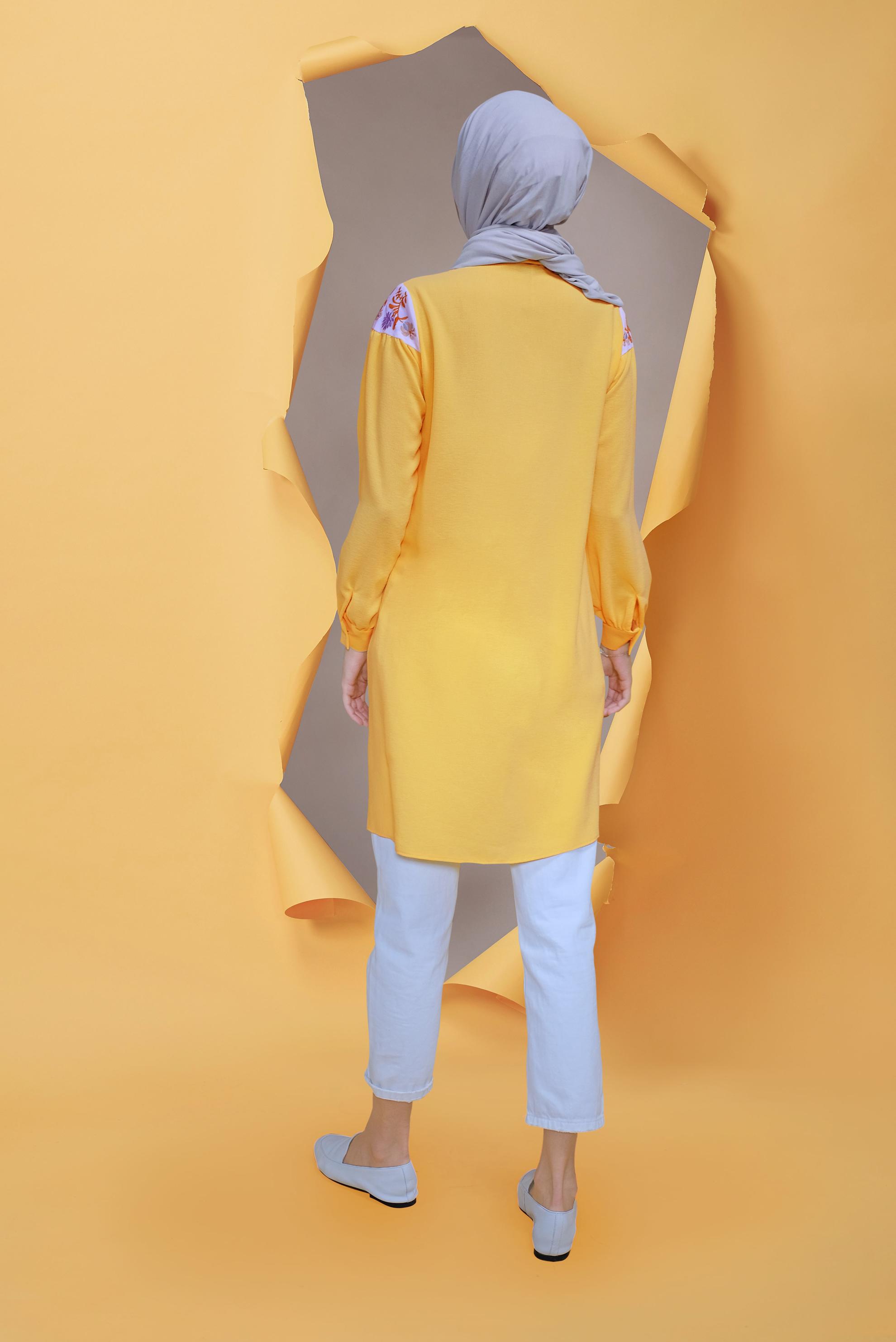 Tesettür giyim SARI NAKIŞ İŞLEMELİ TUNİK 41597