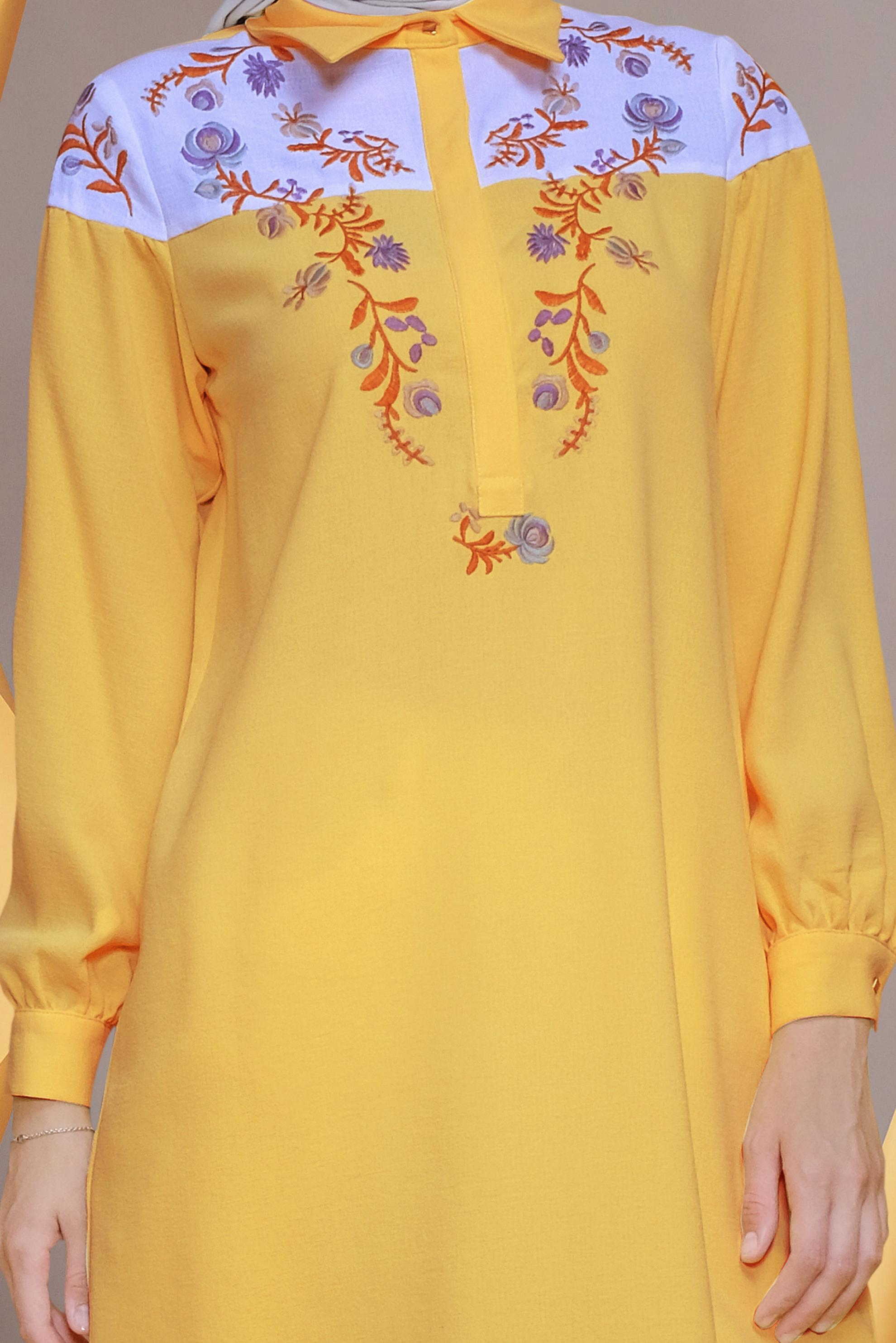 Tesettür giyim SARI NAKIŞ İŞLEMELİ TUNİK 41597