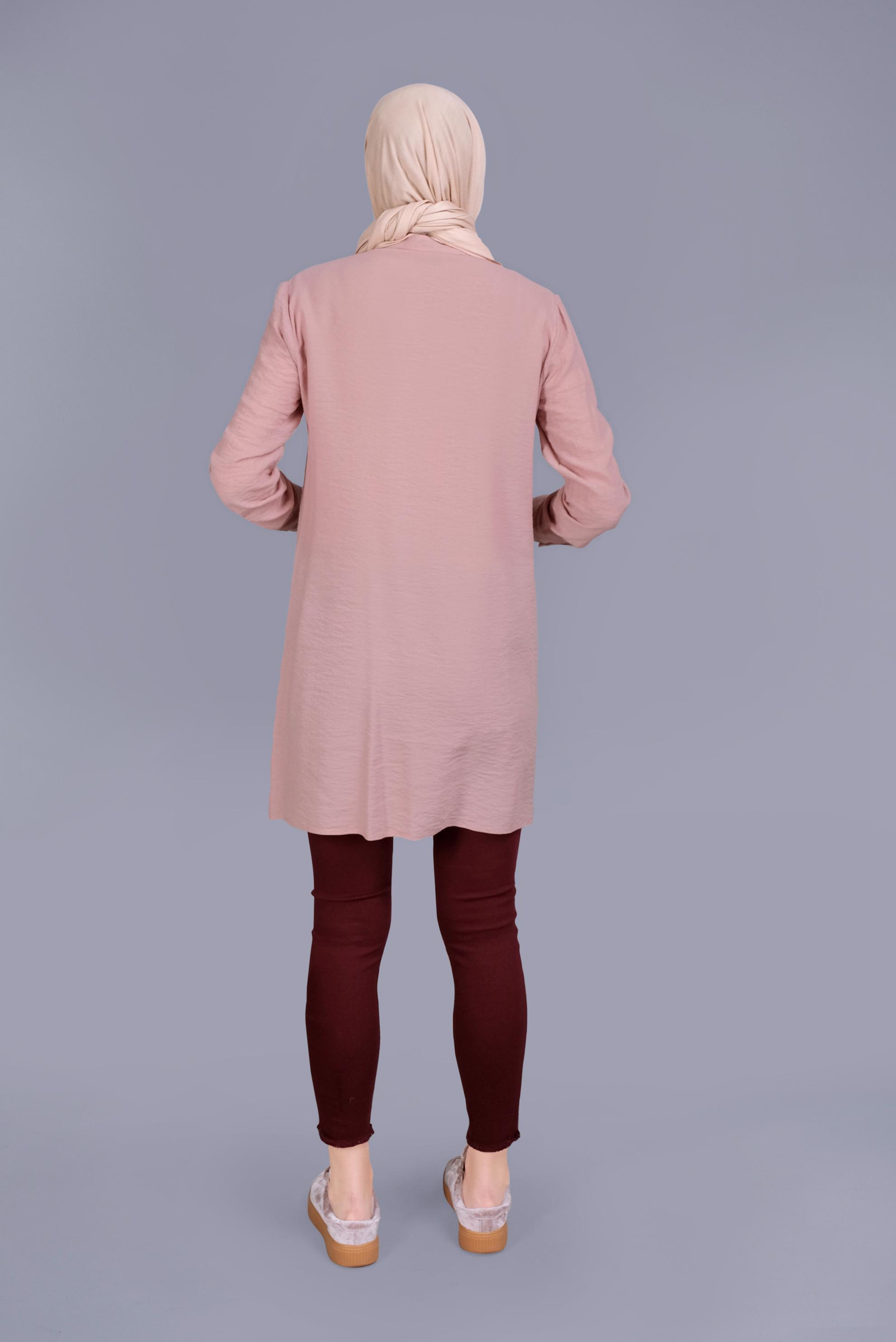 Tesettür giyim PUDRA NAKIŞLI CEPLİ BOYDAN DÜĞMELİ TUNİK 41598 