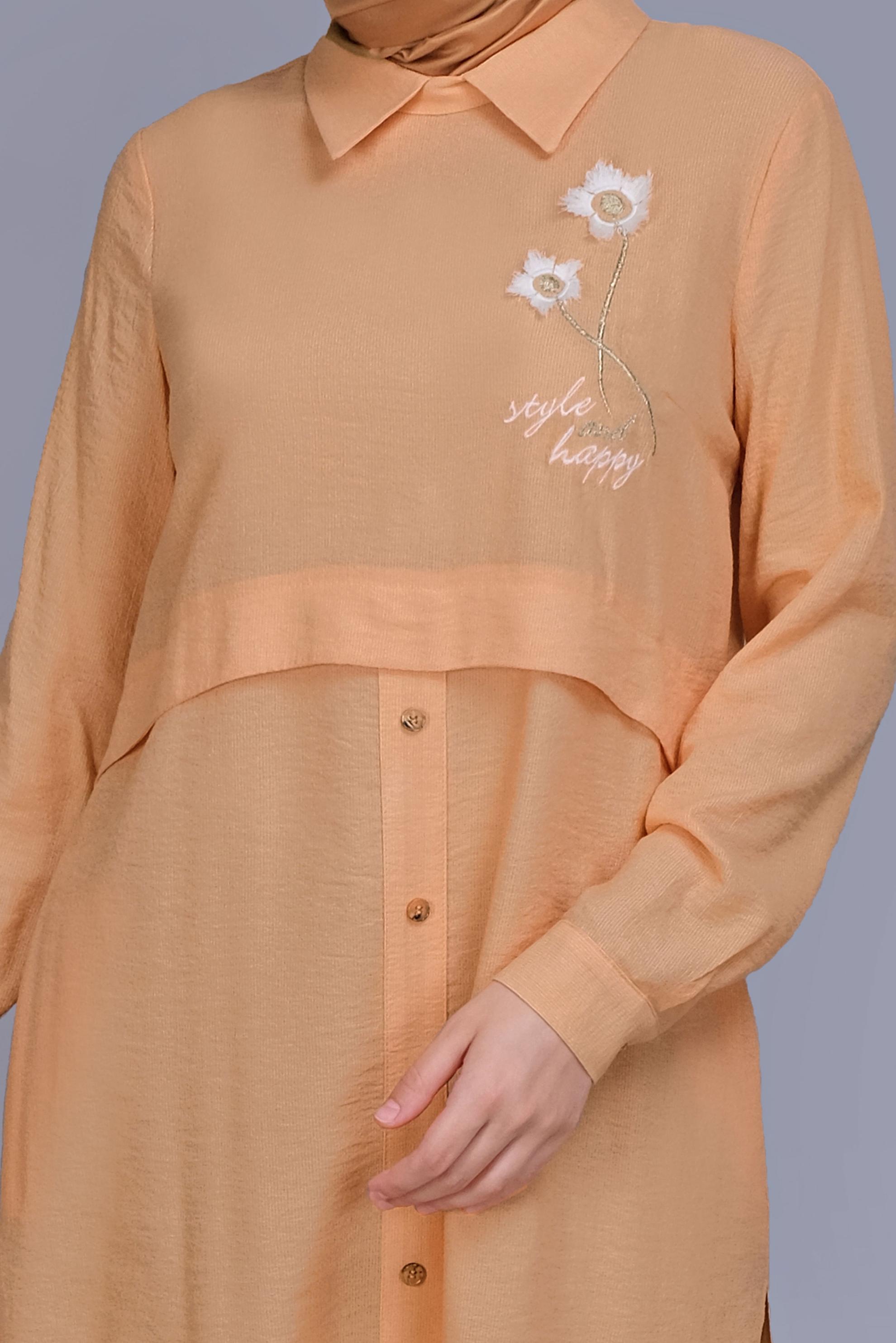 Tesettür giyim TURUNCU PAPATYA NAKIŞLI TUNİK 41599 