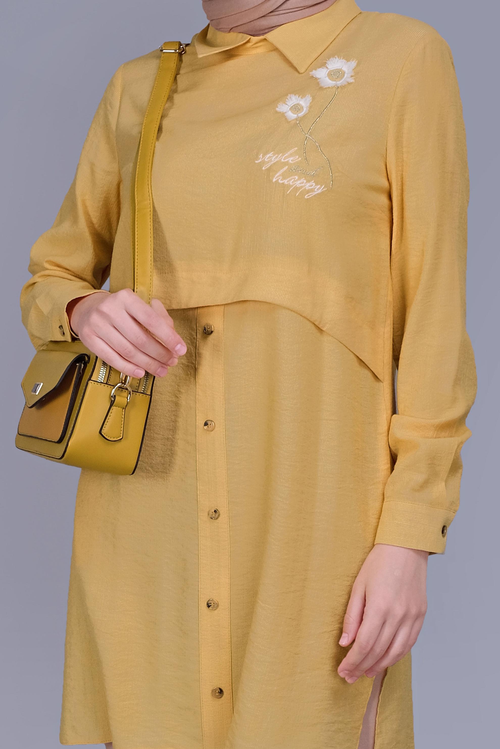 Tesettür giyim SARI PAPATYA NAKIŞLI TUNİK 41599 