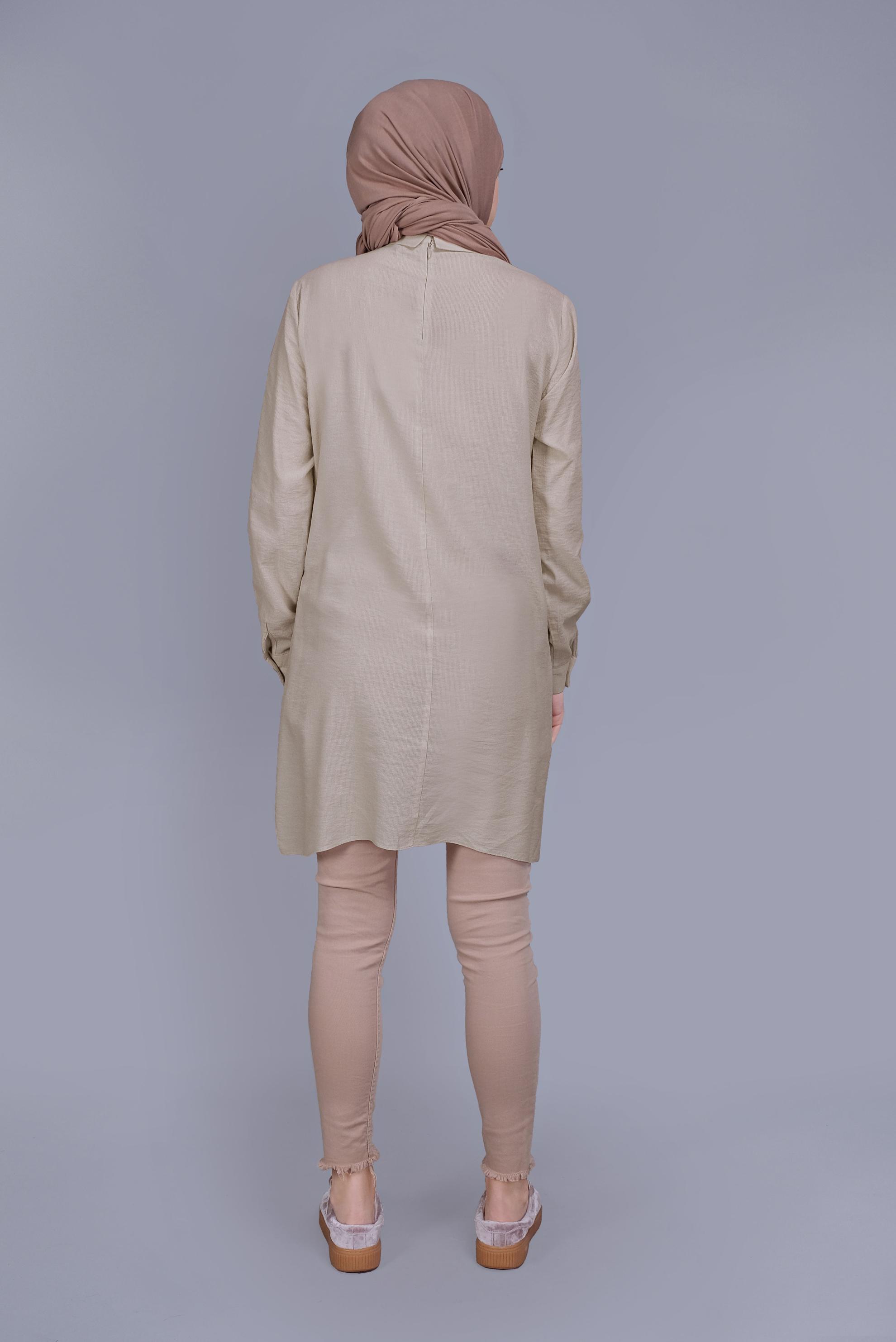 Tesettür giyim BEJ PAPATYA NAKIŞLI TUNİK 41599 