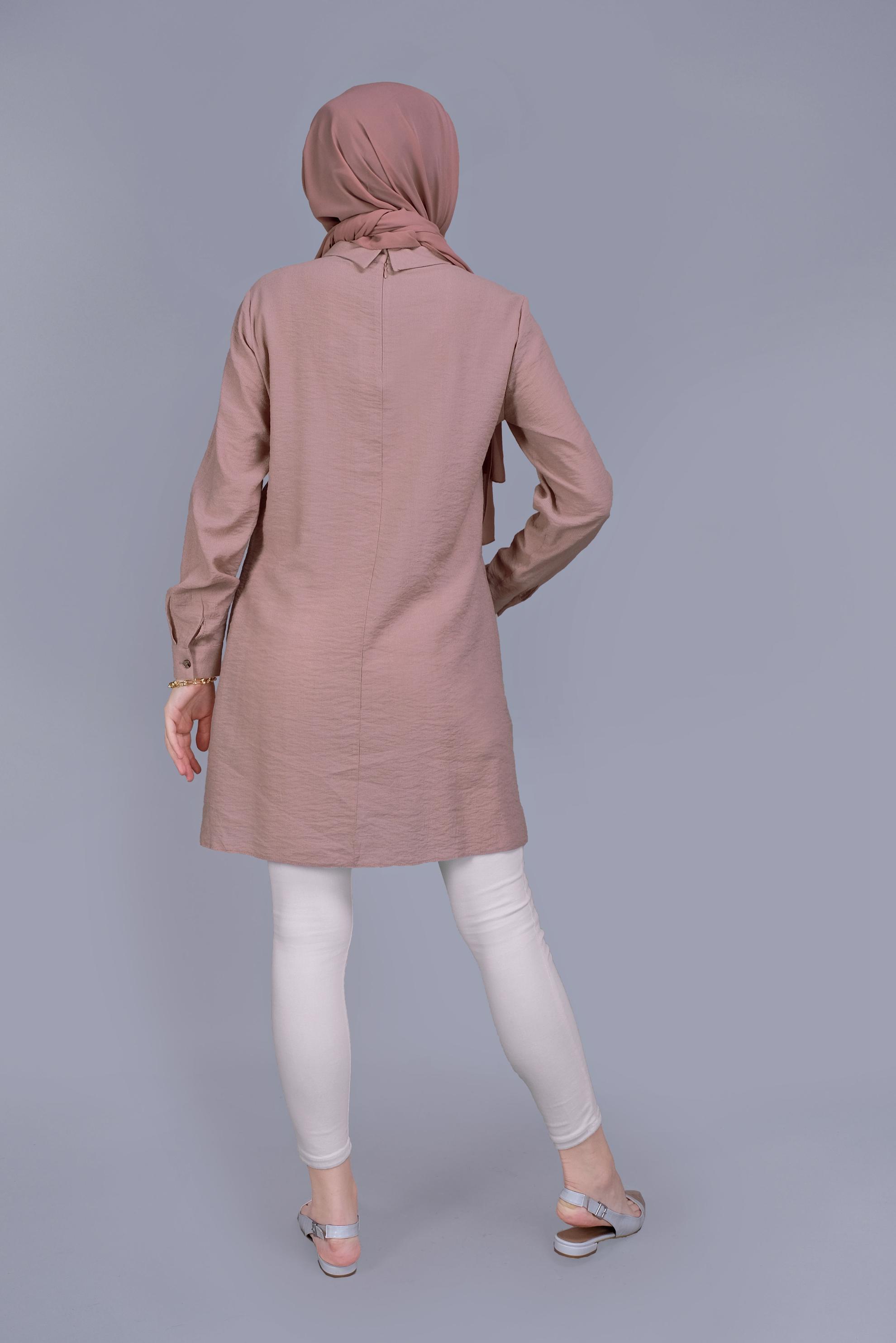 Tesettür giyim PUDRA PAPATYA NAKIŞLI TUNİK 41599 