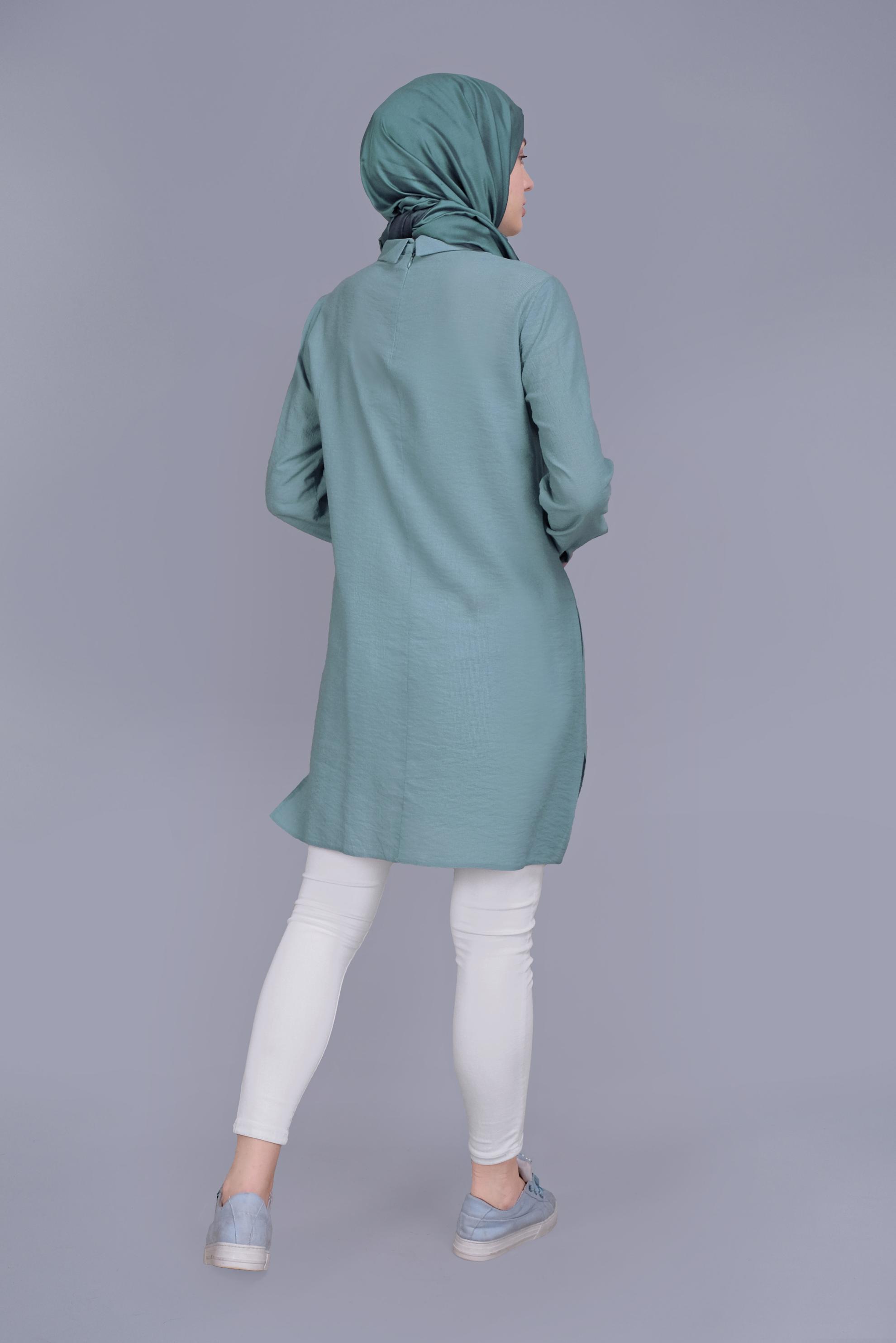 Tesettür giyim MAVİ PAPATYA NAKIŞLI TUNİK 41599 