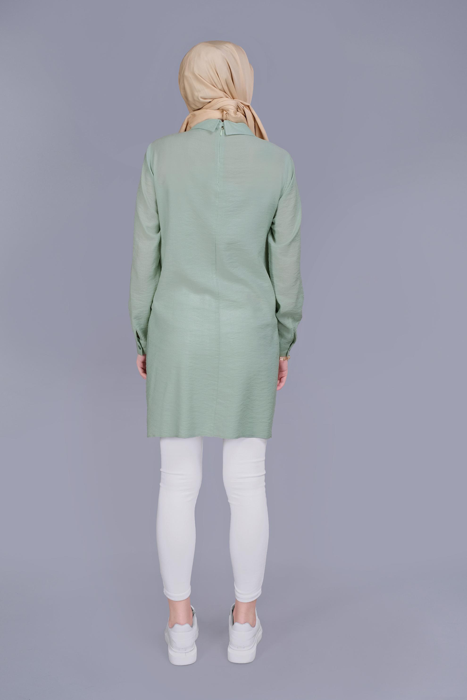 Tesettür giyim YEŞİL PAPATYA NAKIŞLI TUNİK 41599 