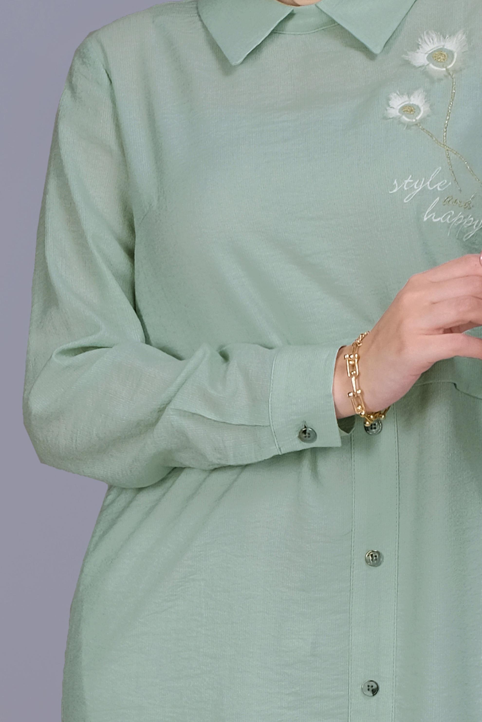 Tesettür giyim YEŞİL PAPATYA NAKIŞLI TUNİK 41599 