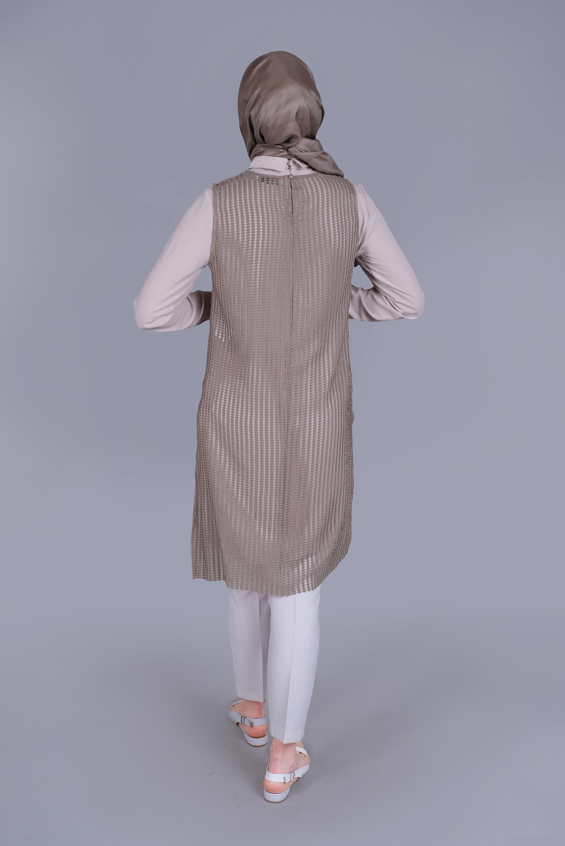 Tesettür giyim VİZON CEP DETAYLI İKİLİ TUNİK 41602 