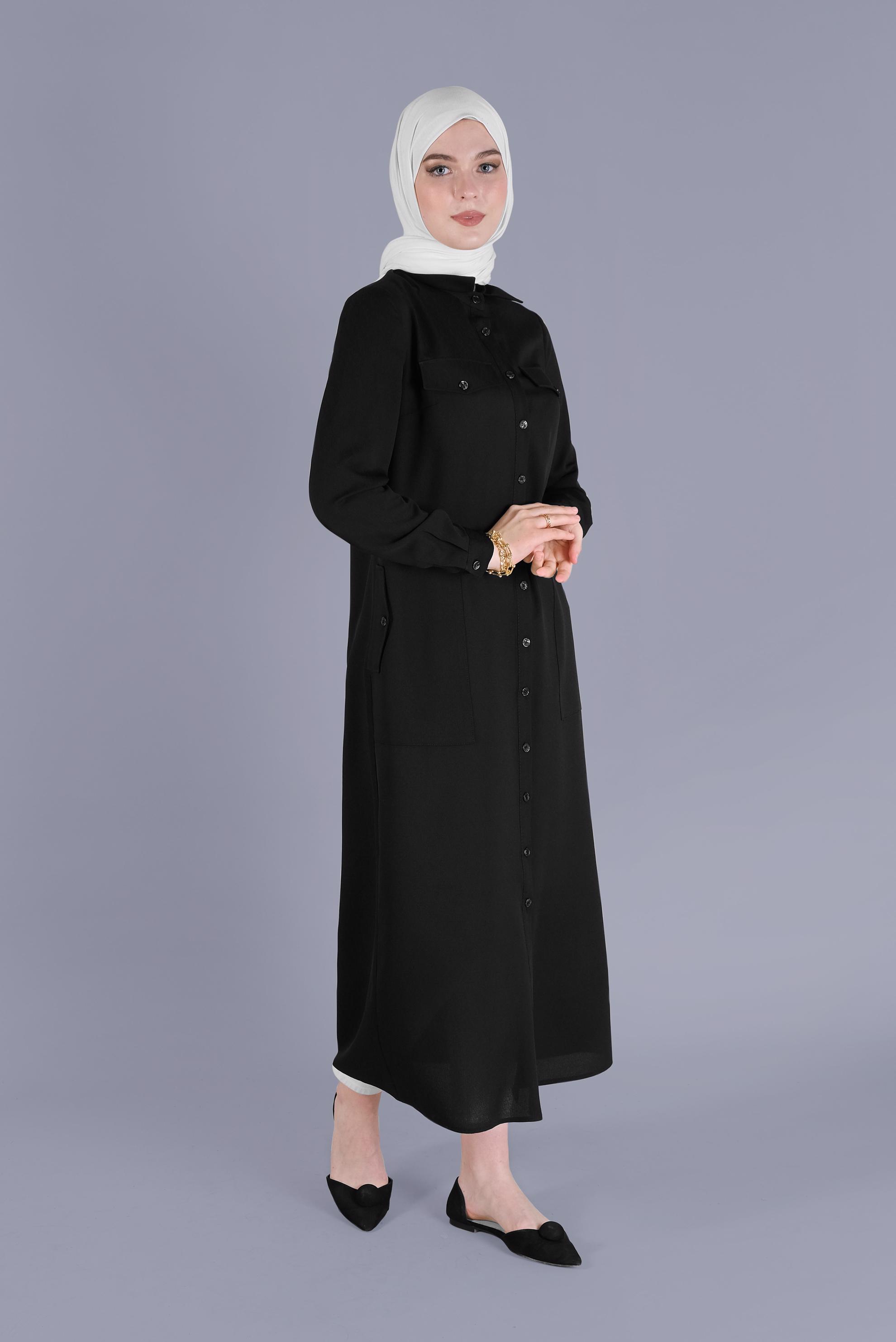 Tesettür giyim SİYAH BOYDAN DÜĞMELİ TUNİK 41603 