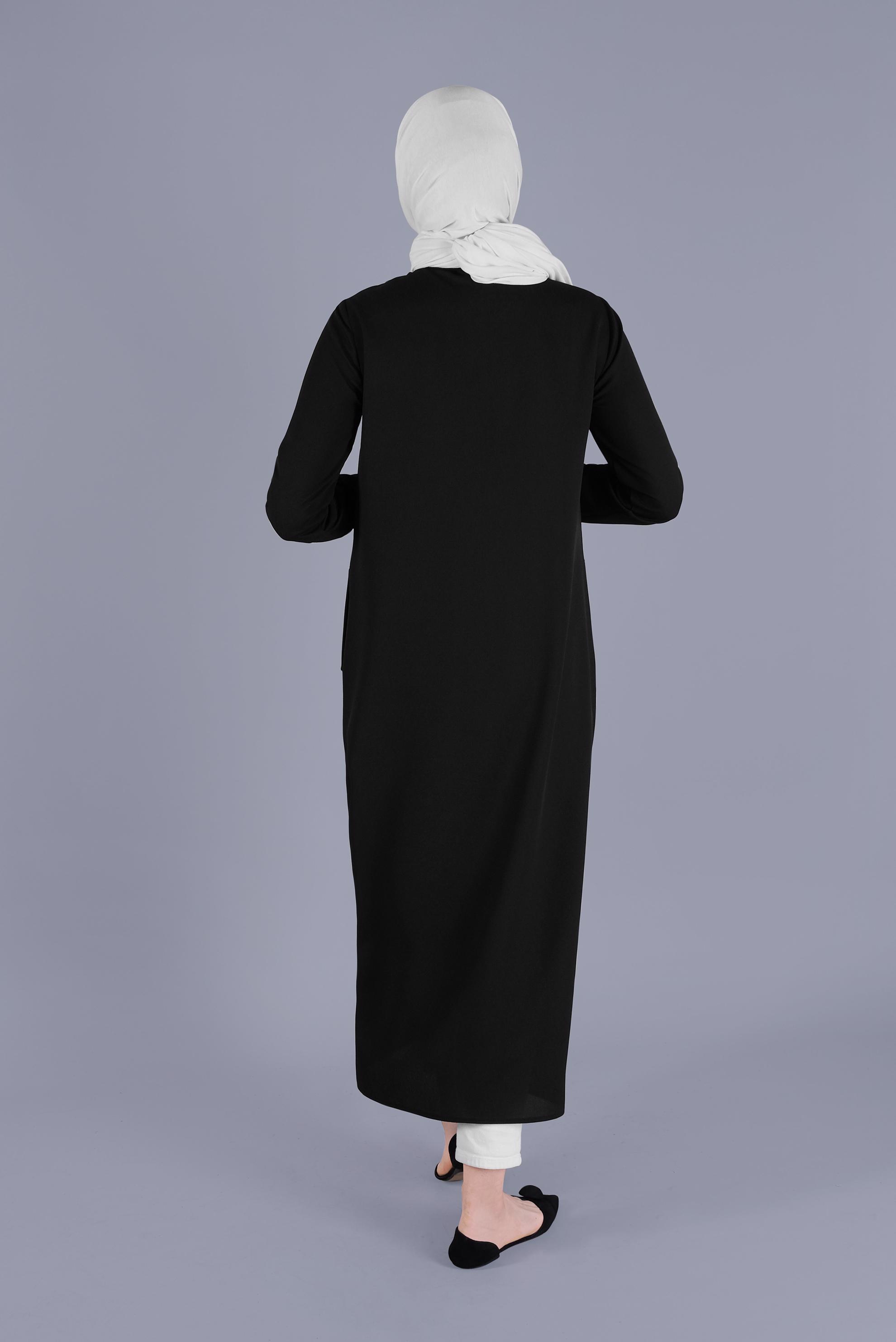 Tesettür giyim SİYAH BOYDAN DÜĞMELİ TUNİK 41603 