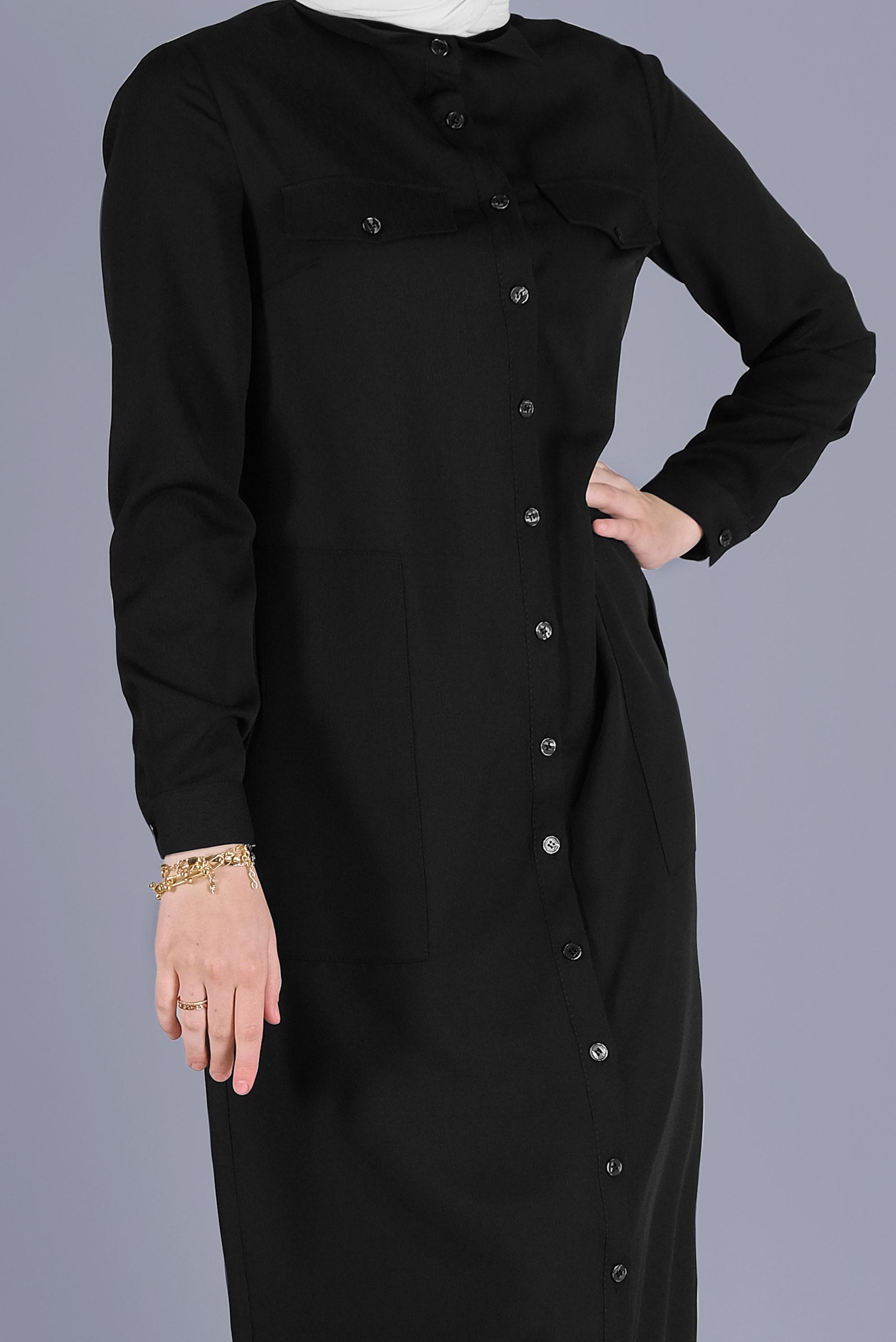 Tesettür giyim SİYAH BOYDAN DÜĞMELİ TUNİK 41603 