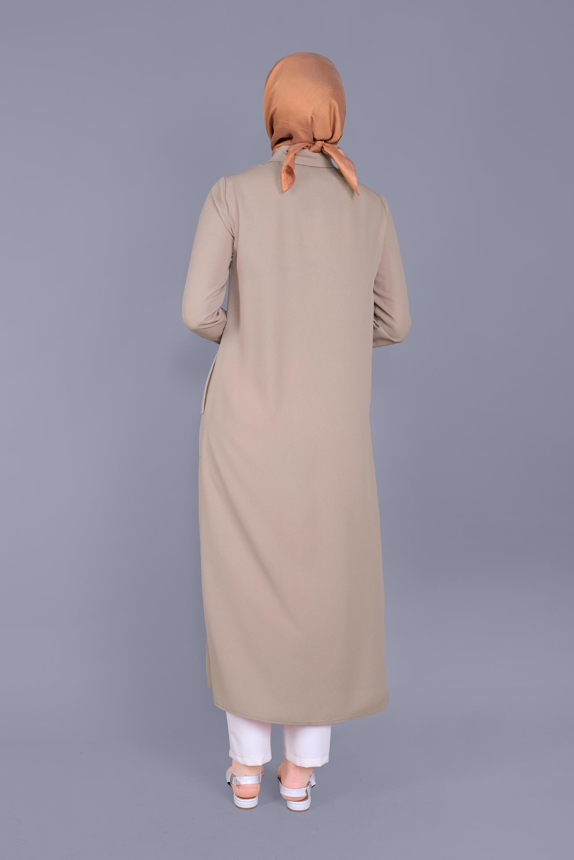 Tesettür giyim BEJ BOYDAN DÜĞMELİ TUNİK 41603 