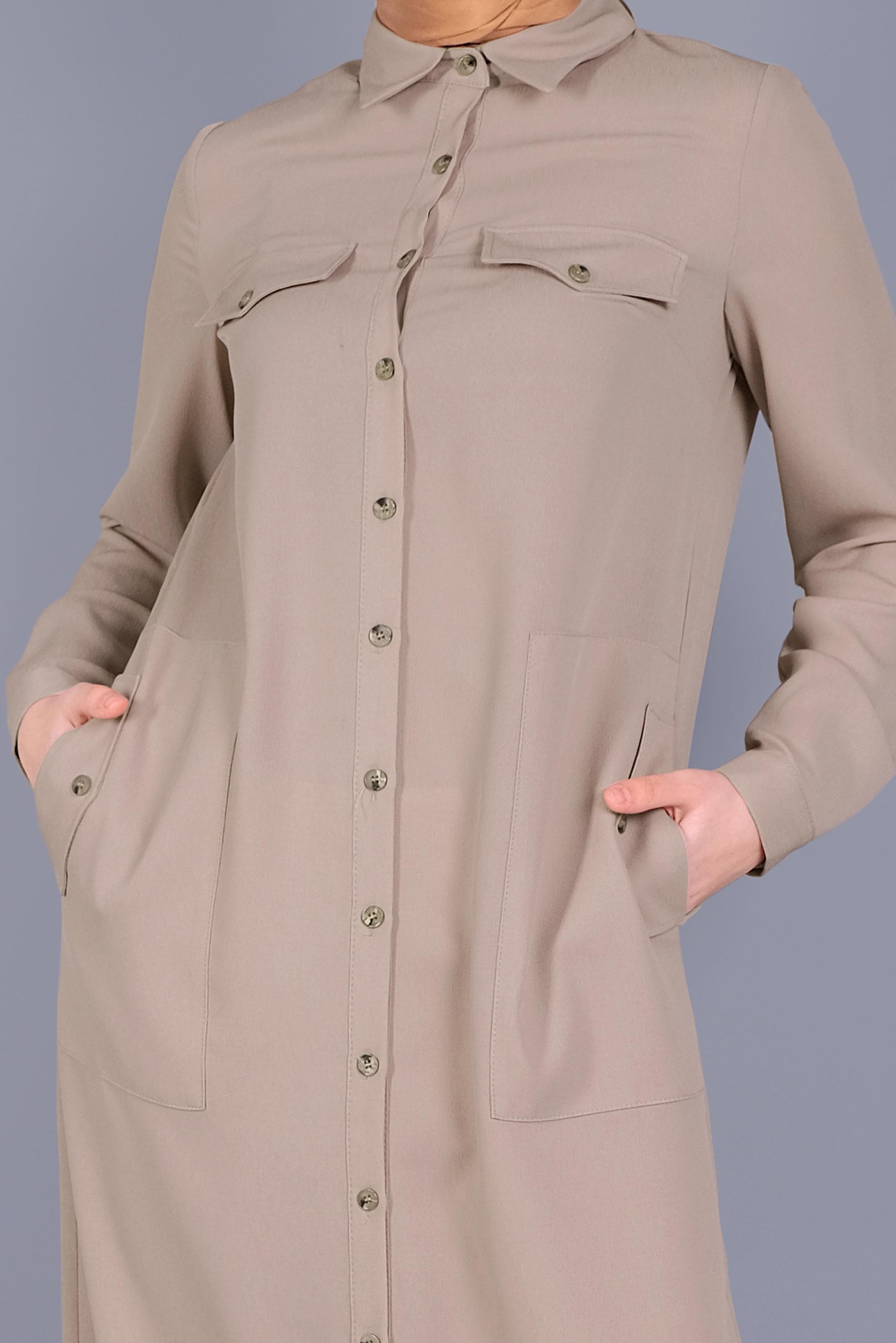 Tesettür giyim BEJ BOYDAN DÜĞMELİ TUNİK 41603 