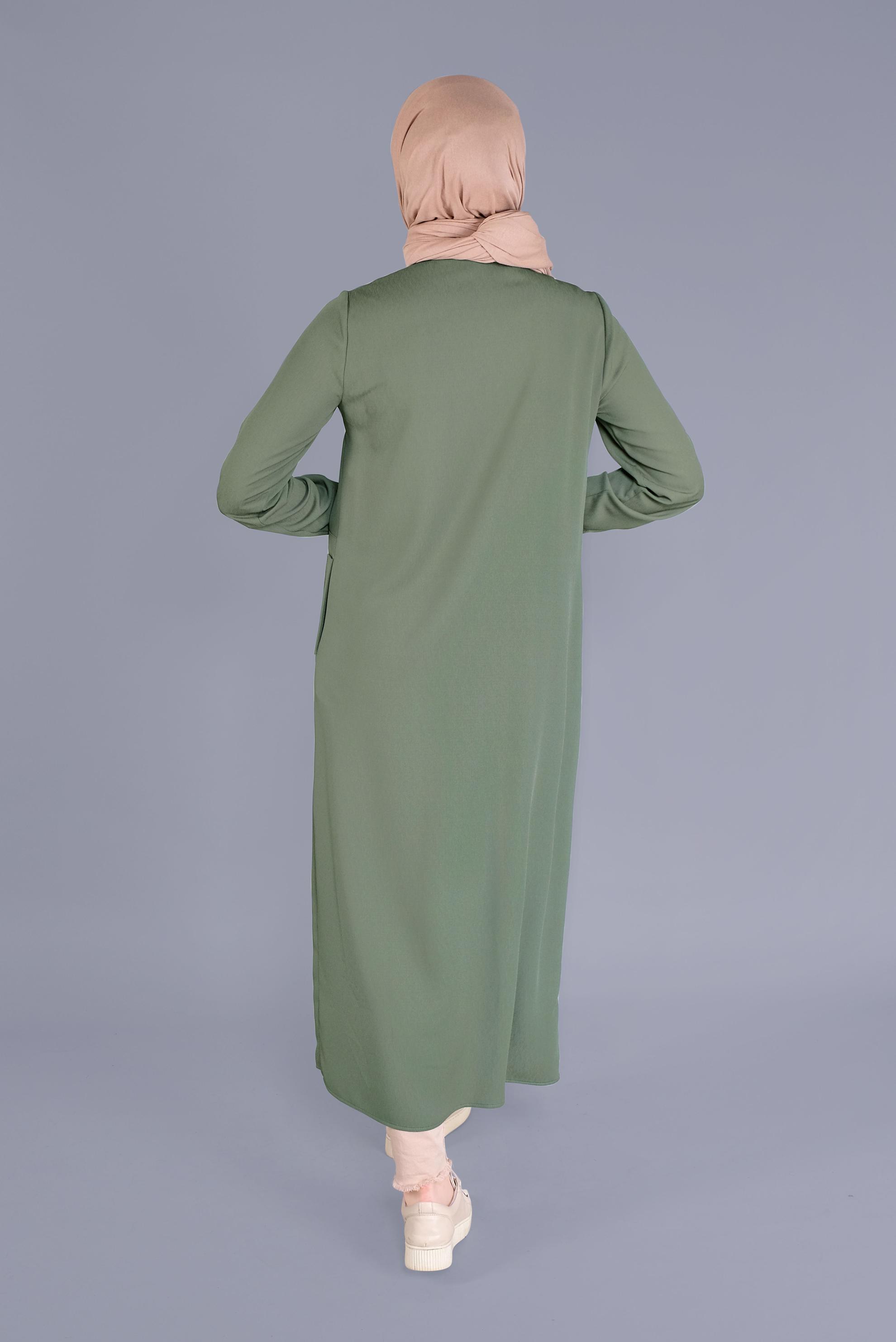 Tesettür giyim HAKİ BOYDAN DÜĞMELİ TUNİK 41603 