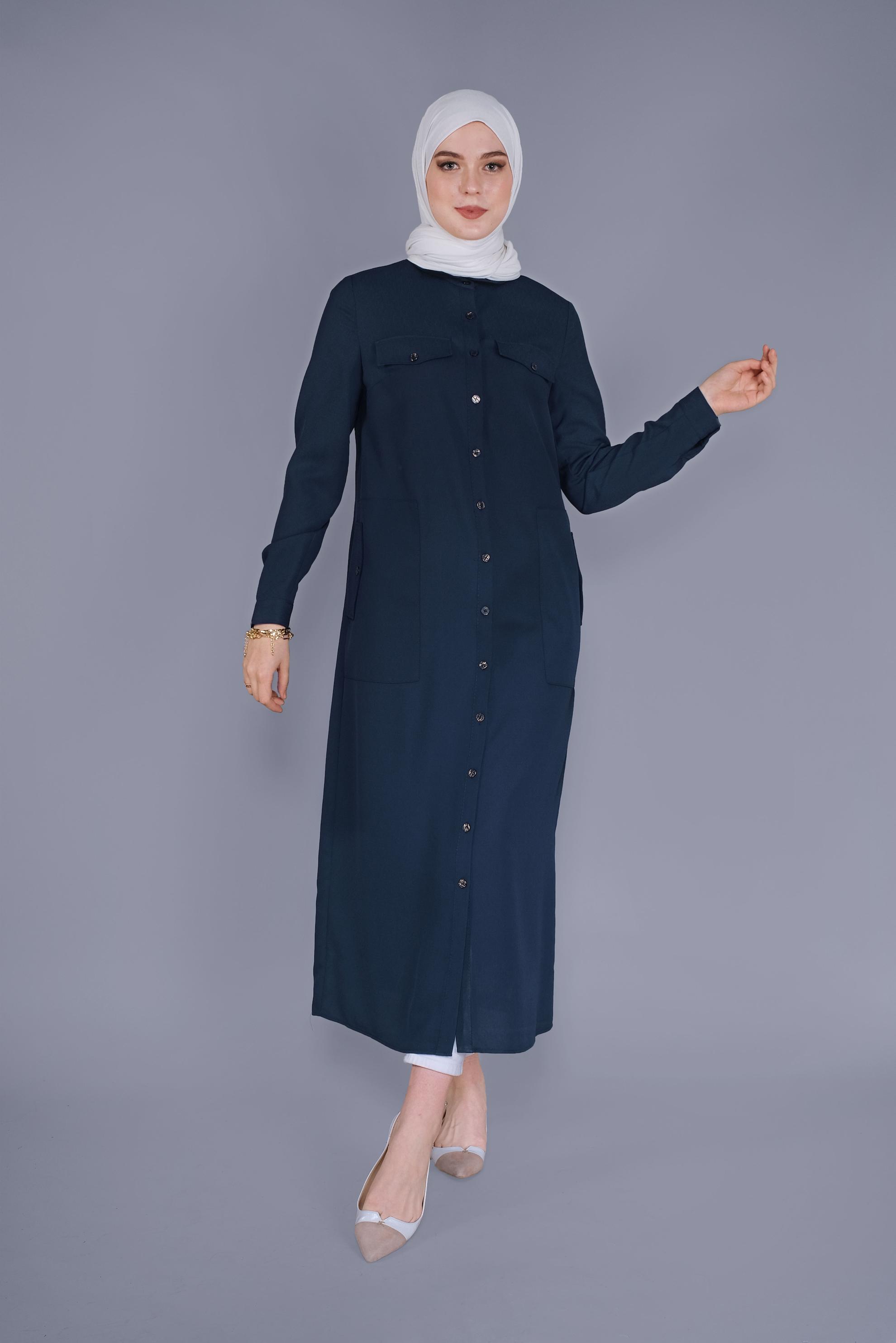 Tesettür giyim LACİVERT BOYDAN DÜĞMELİ TUNİK 41603 