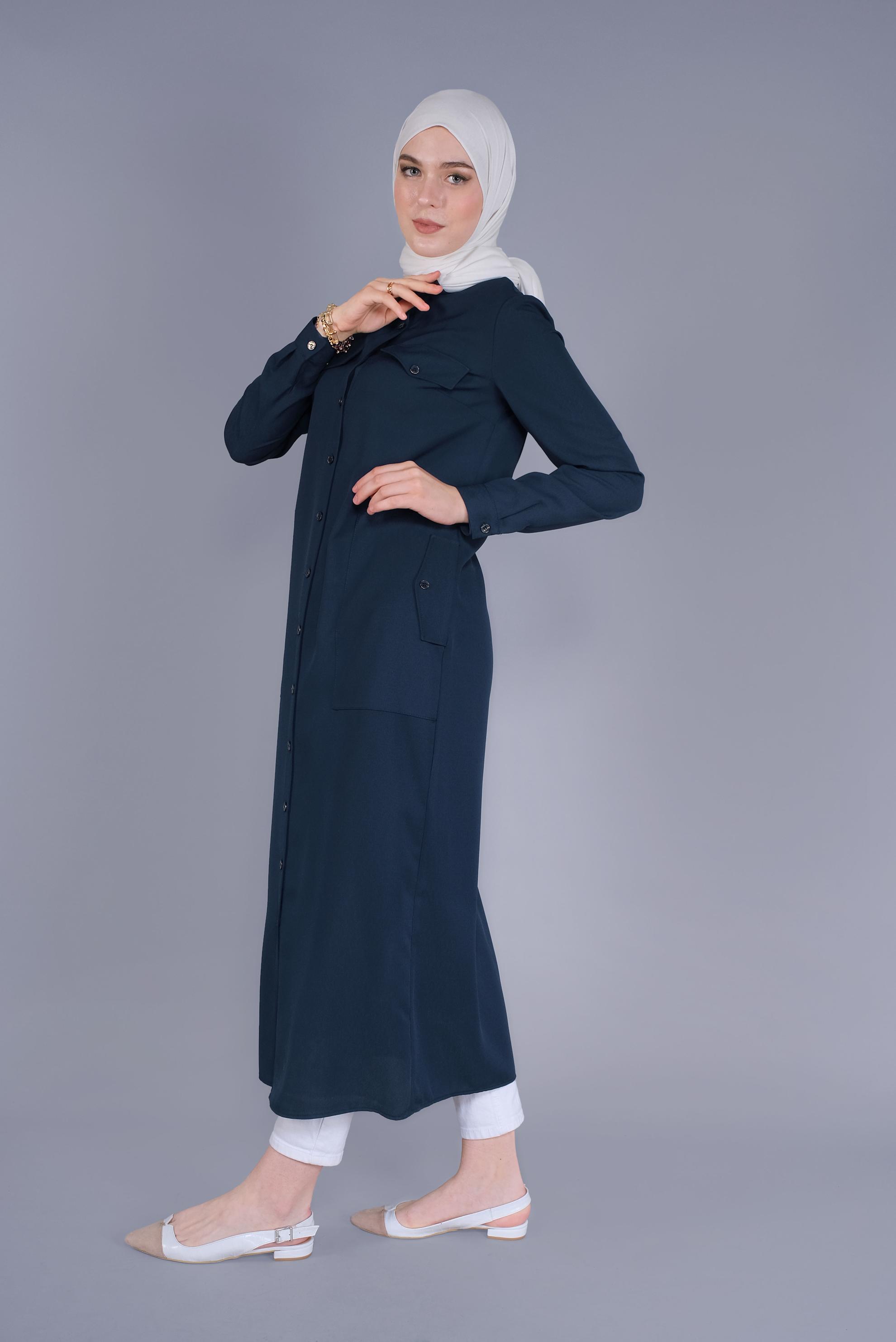 Tesettür giyim LACİVERT BOYDAN DÜĞMELİ TUNİK 41603 