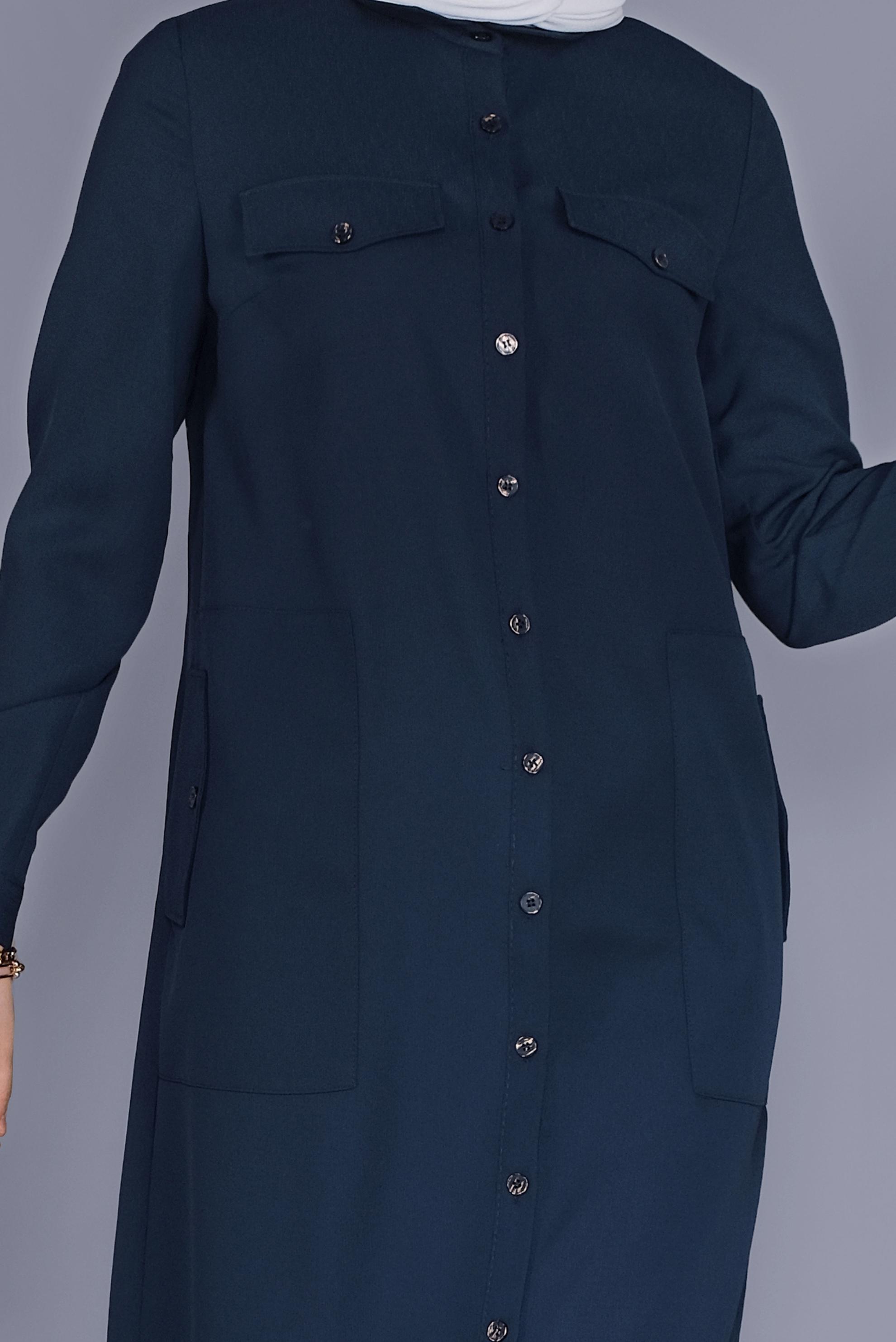 Tesettür giyim LACİVERT BOYDAN DÜĞMELİ TUNİK 41603 