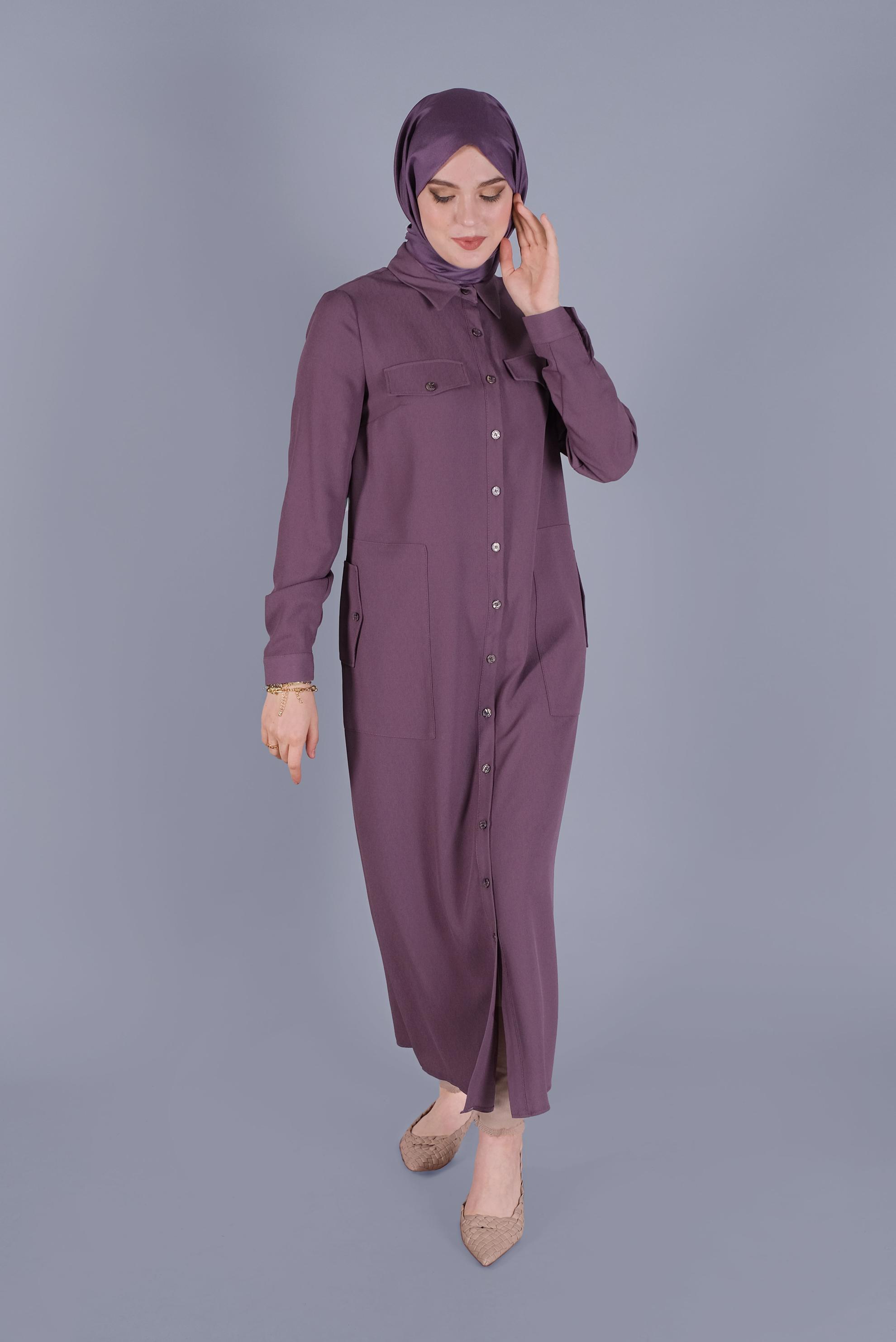 Tesettür giyim MOR BOYDAN DÜĞMELİ TUNİK 41603 