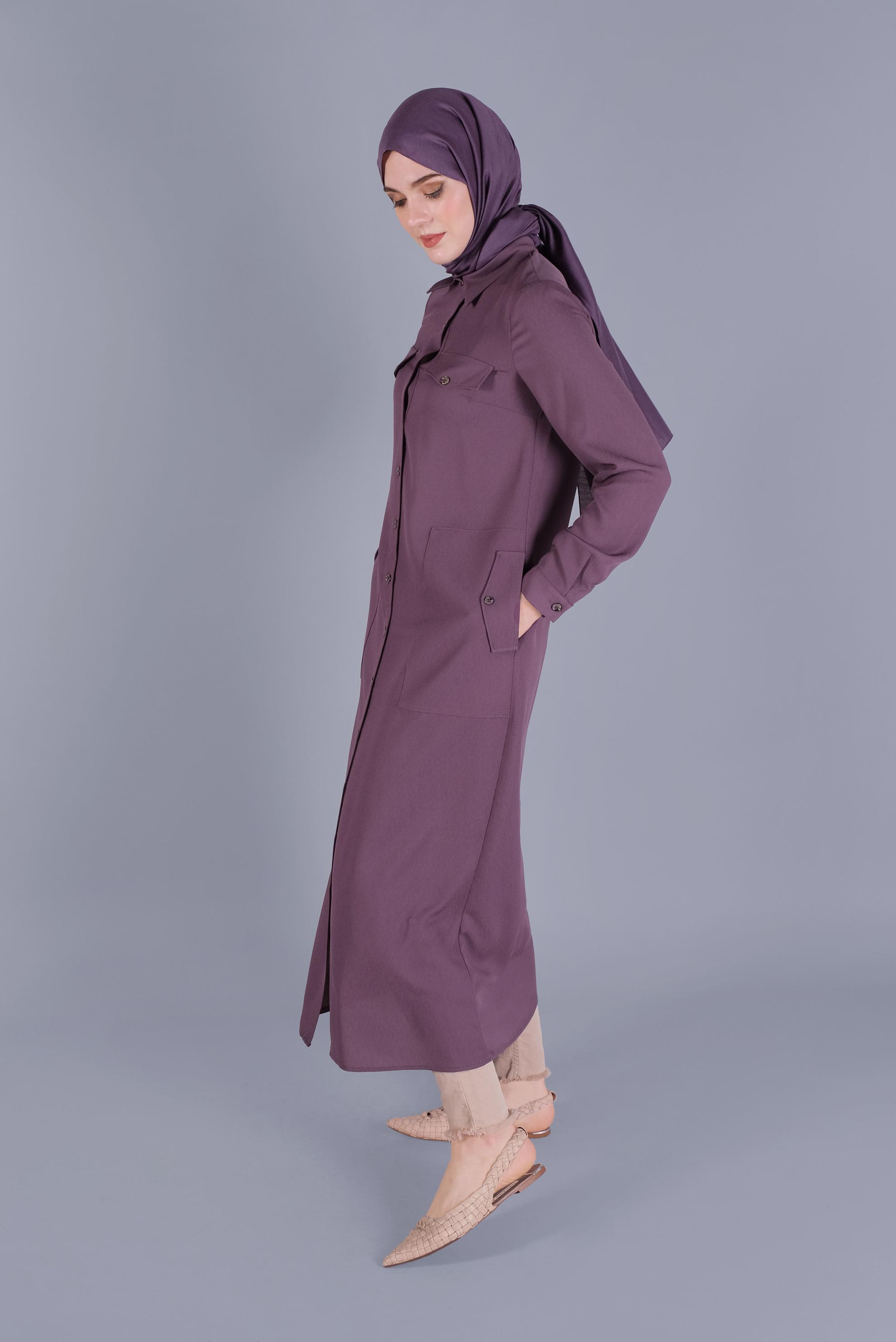 Tesettür giyim MOR BOYDAN DÜĞMELİ TUNİK 41603 