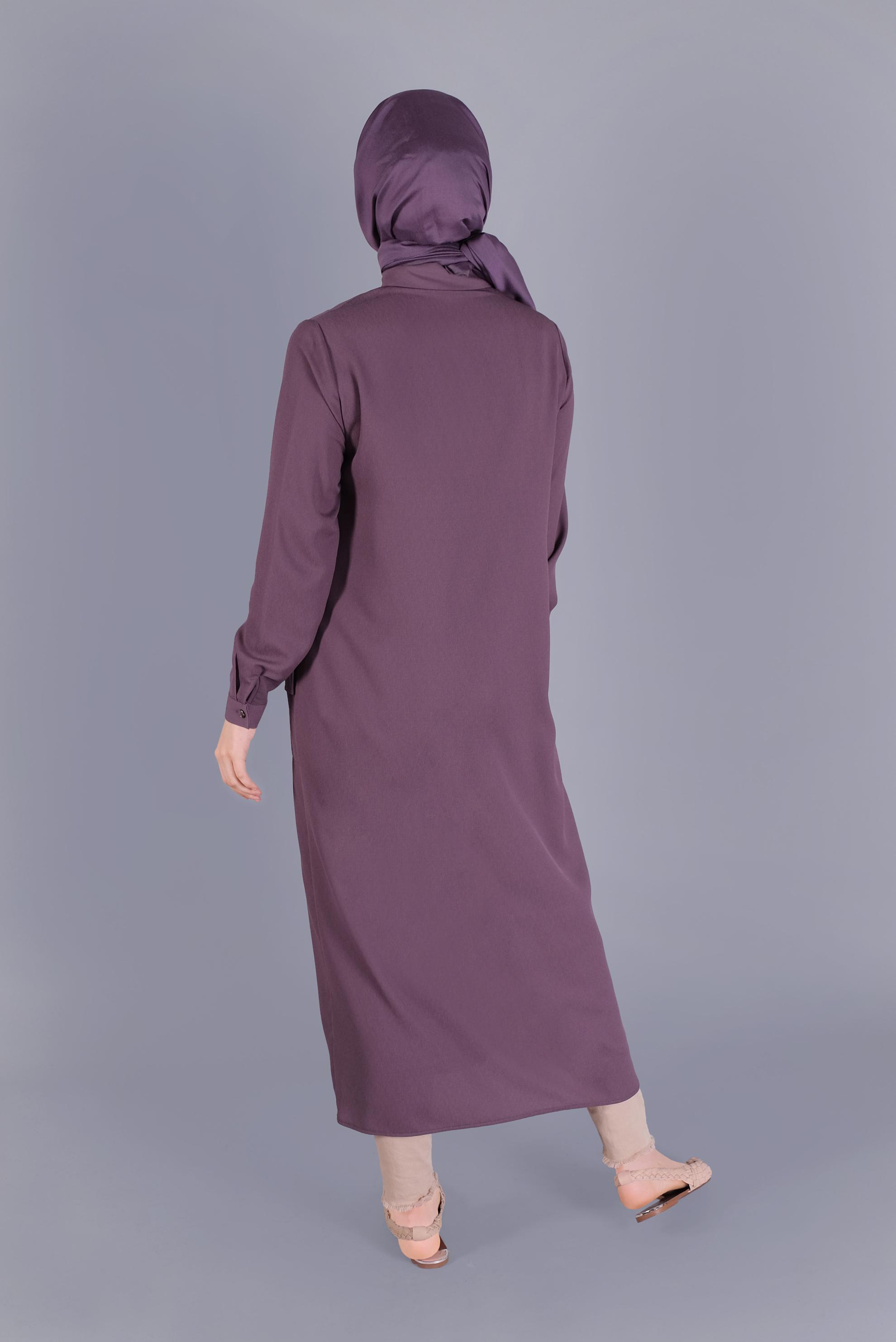 Tesettür giyim MOR BOYDAN DÜĞMELİ TUNİK 41603 