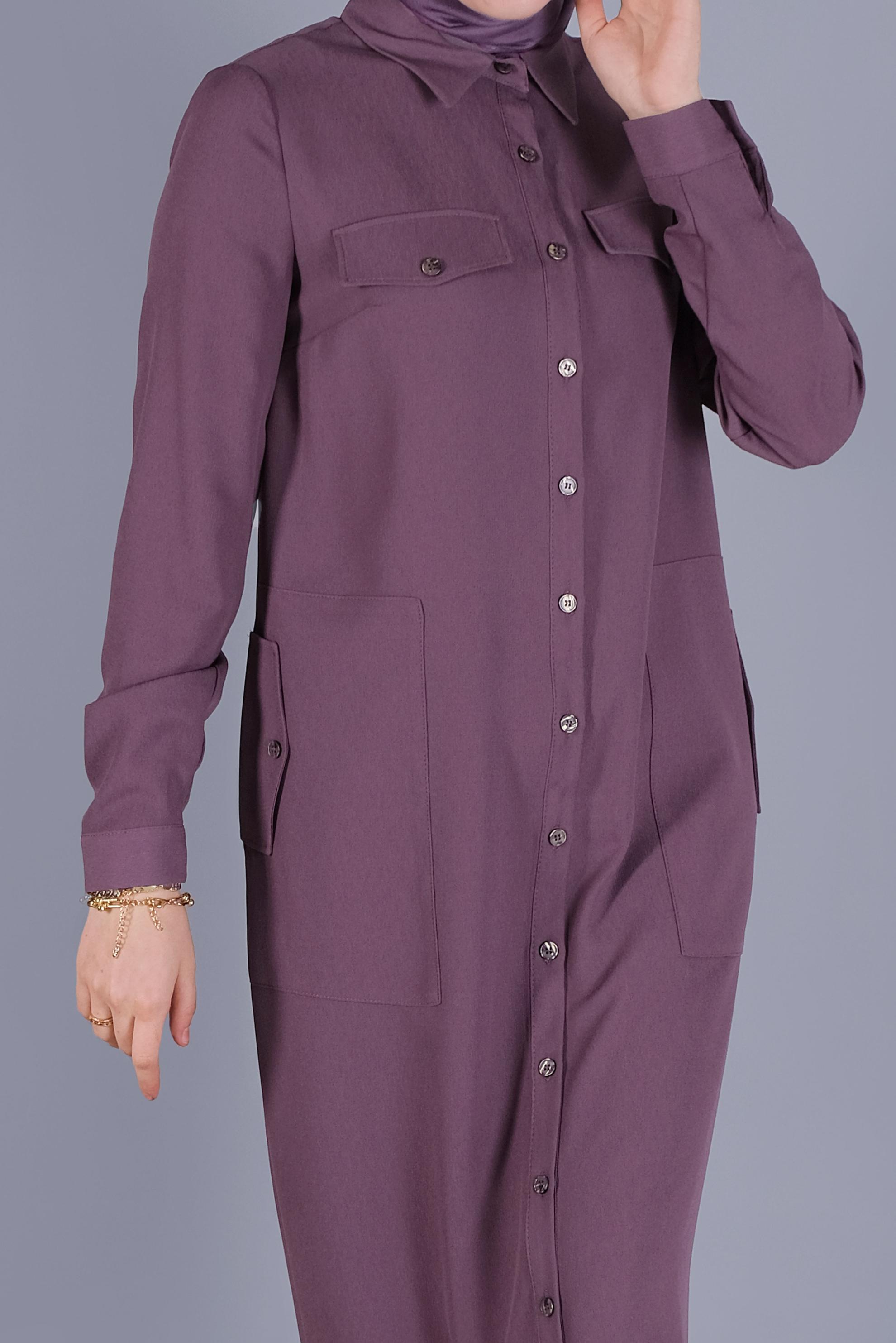 Tesettür giyim MOR BOYDAN DÜĞMELİ TUNİK 41603 