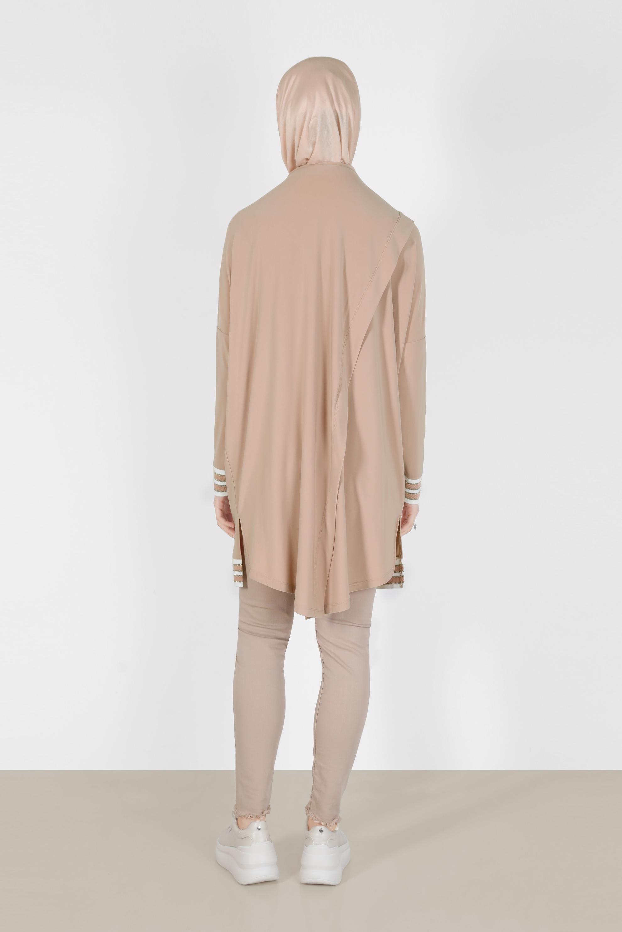 Tesettür giyim KAHVE MANŞETLERİ VE ETEK UCU RİBANALI CEP DETAYLI TUNİK 41613 