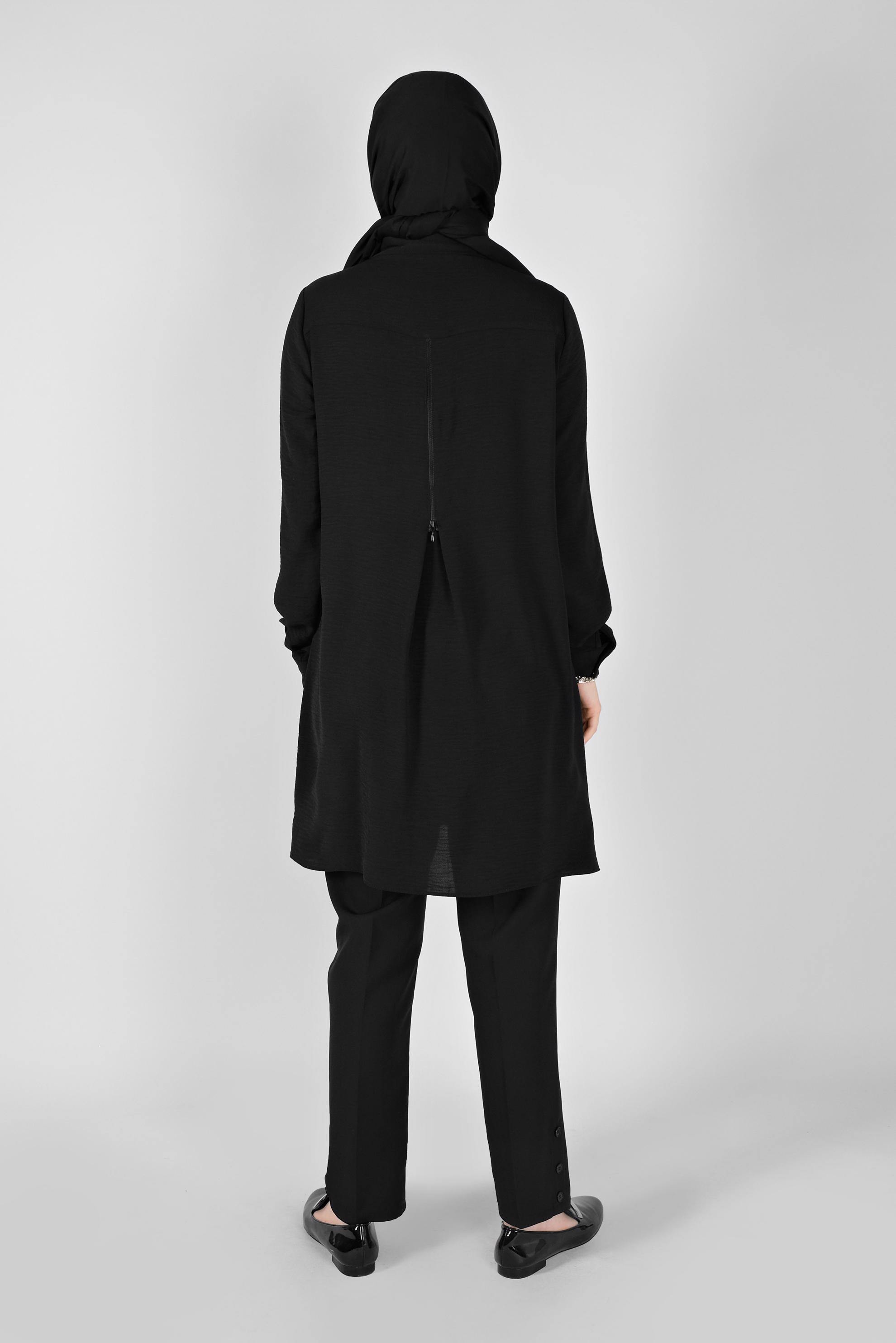 Tesettür giyim SİYAH BOYDAN DÜĞMELİ CEPLİ TUNİK 41616 