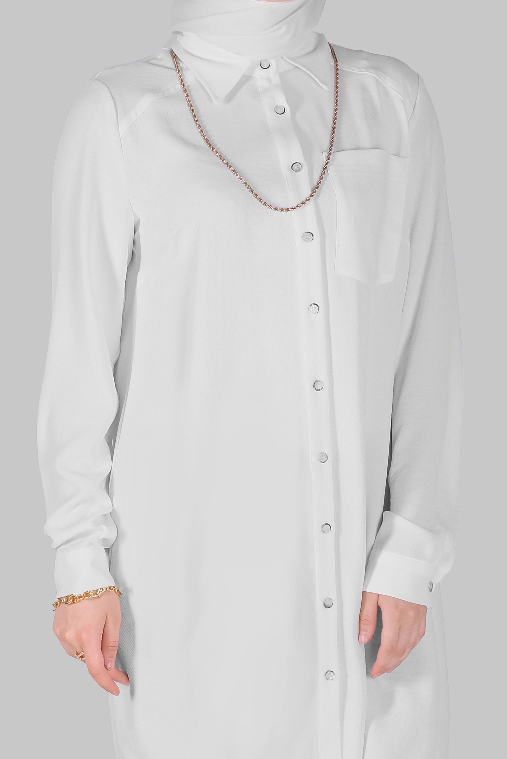 Tesettür giyim BEYAZ BOYDAN DÜĞMELİ CEPLİ TUNİK 41616 