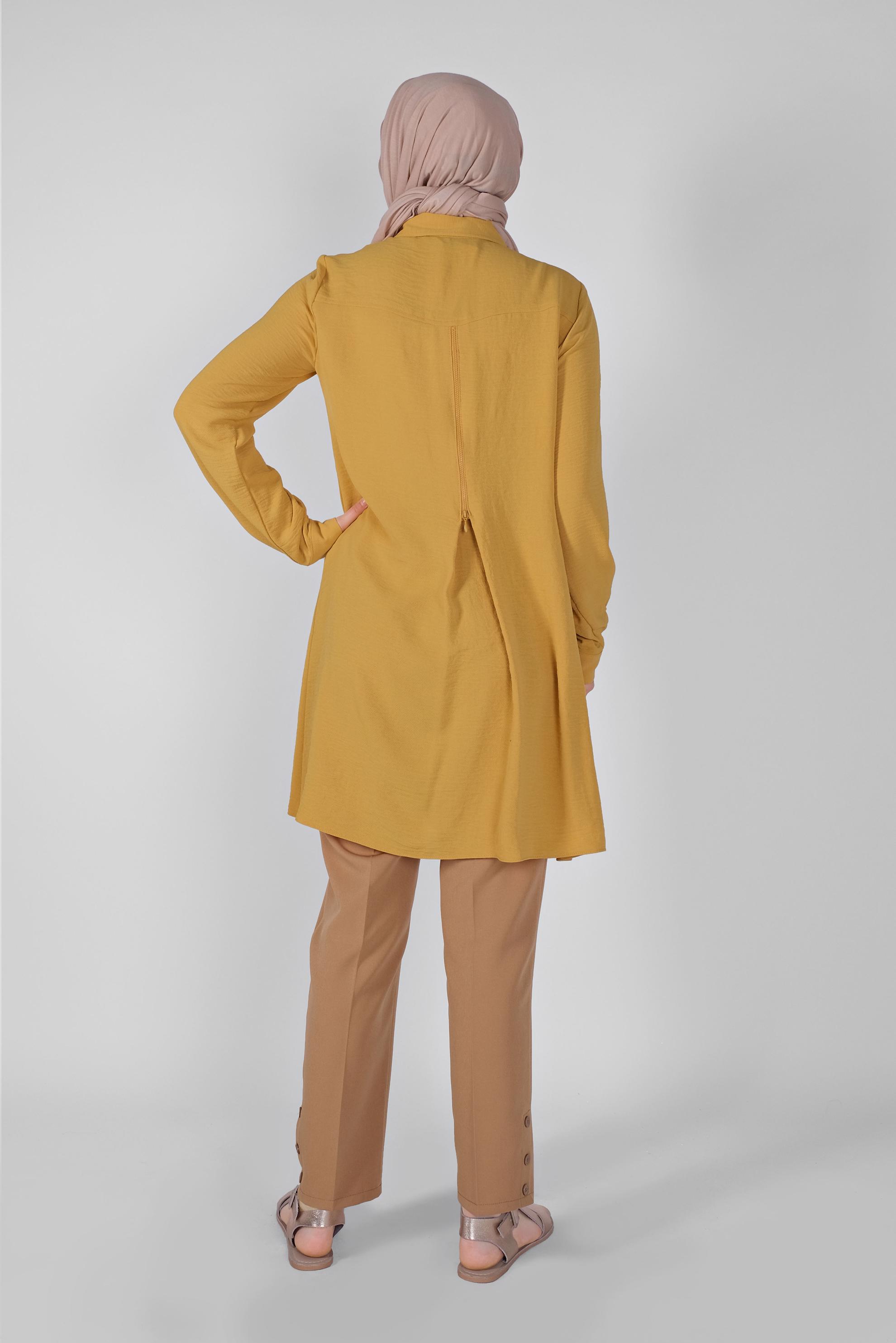 Tesettür giyim SARI BOYDAN DÜĞMELİ CEPLİ TUNİK 41616 