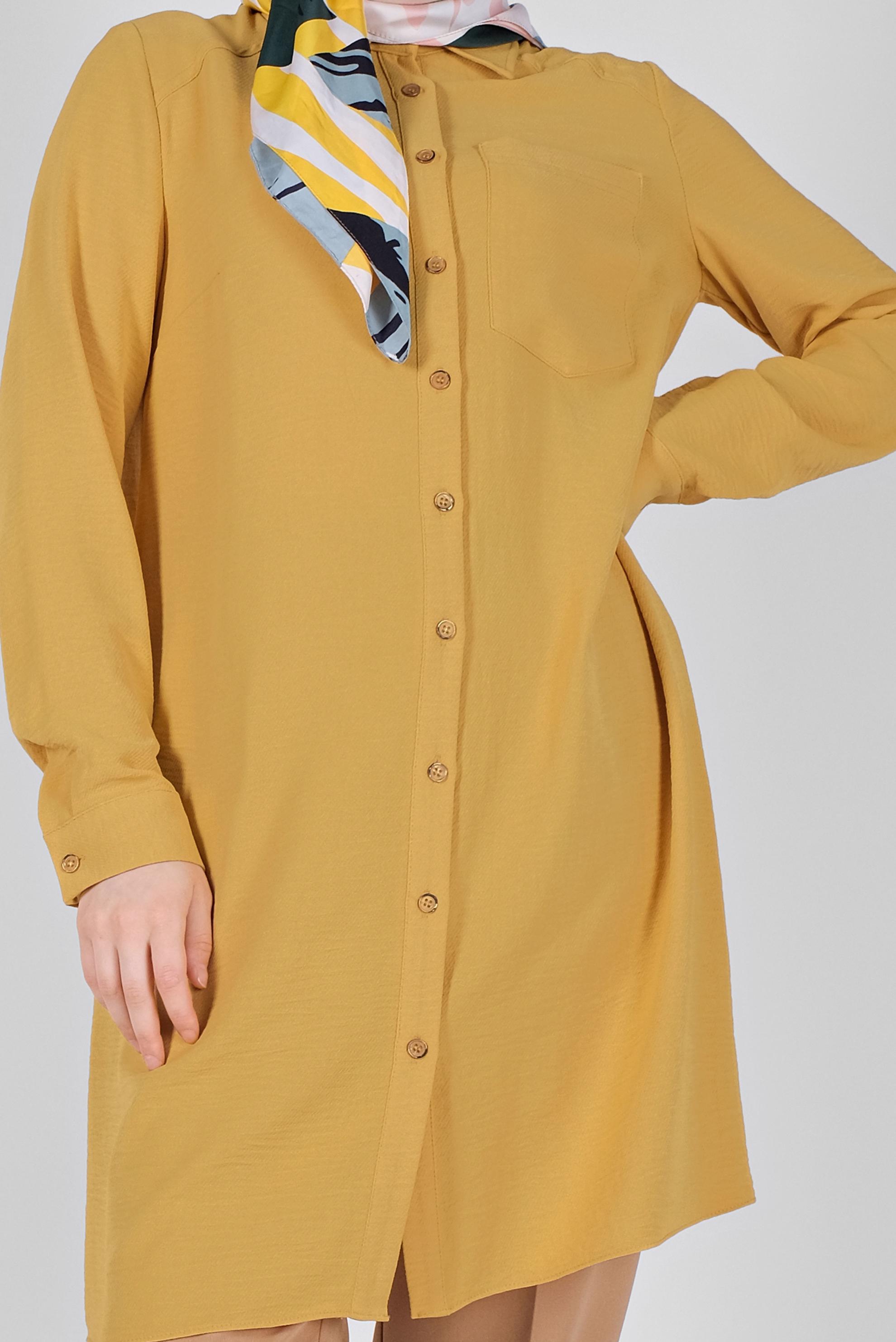 Tesettür giyim SARI BOYDAN DÜĞMELİ CEPLİ TUNİK 41616 